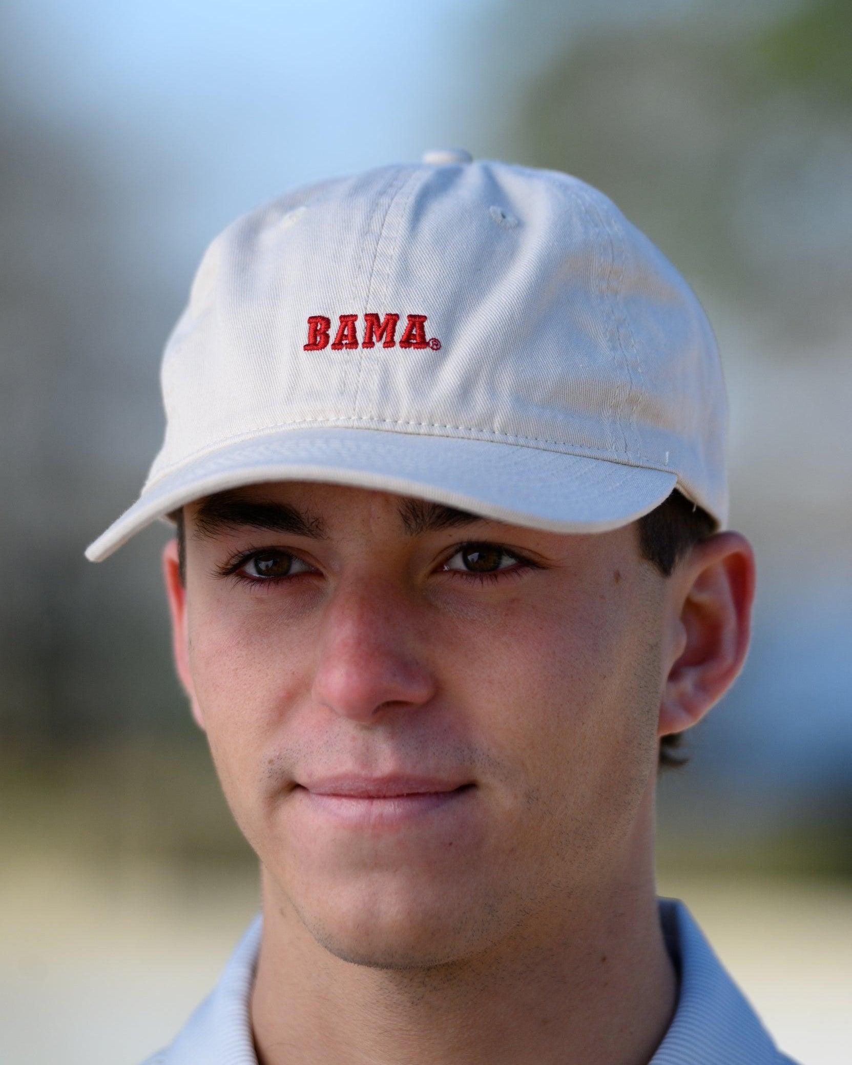 University of Alabama White Dad Hat with Red text "BAMA"