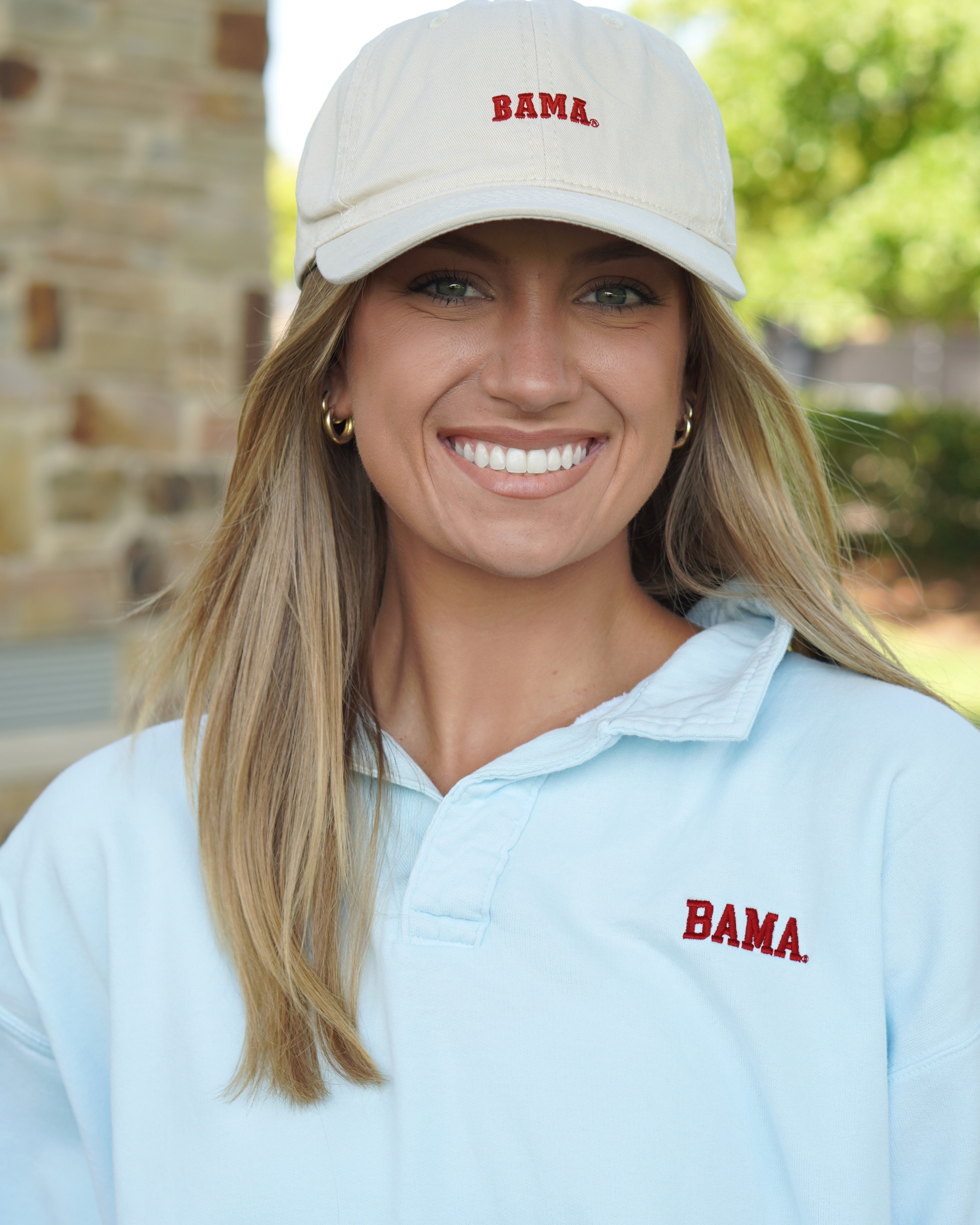University of Alabama White Dad Hat with Red text "BAMA"