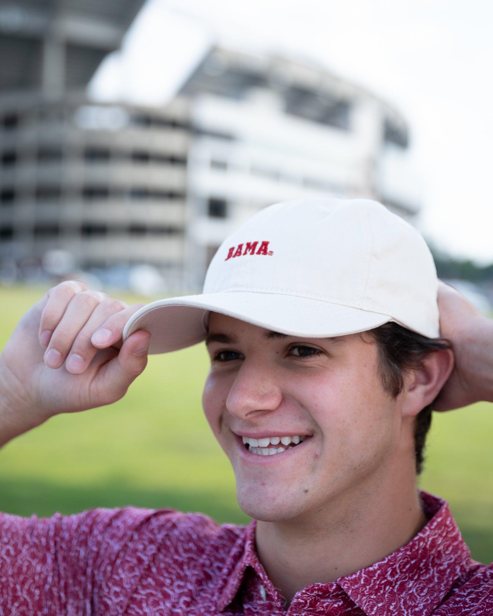 University of Alabama White Dad Hat with Red text "BAMA"