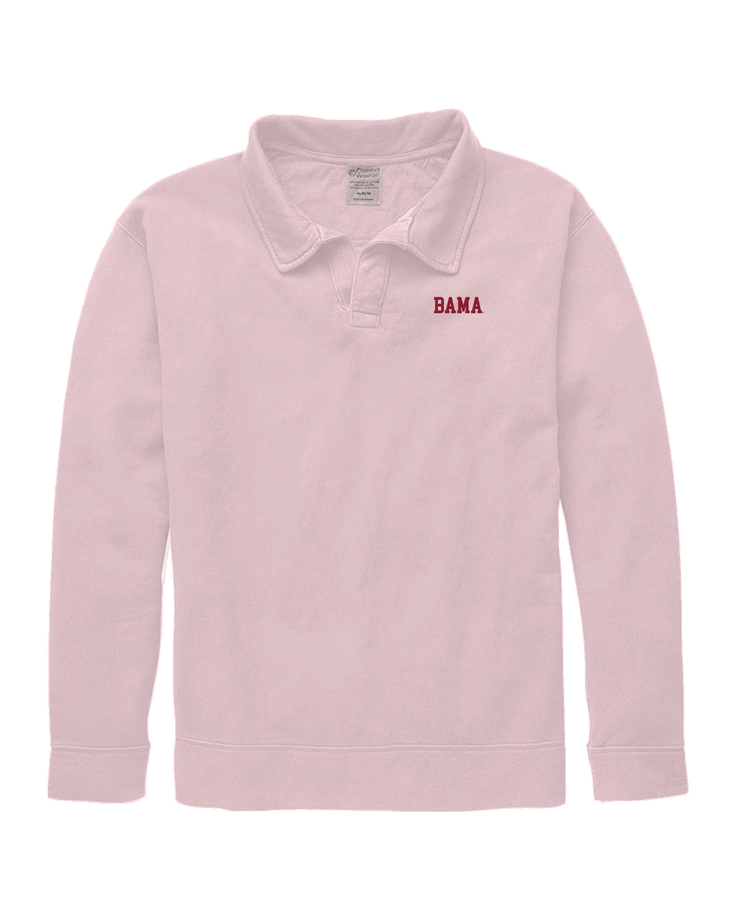 University of Alabama Pink Polo Sweatshirt with Red "Bama" embroidery