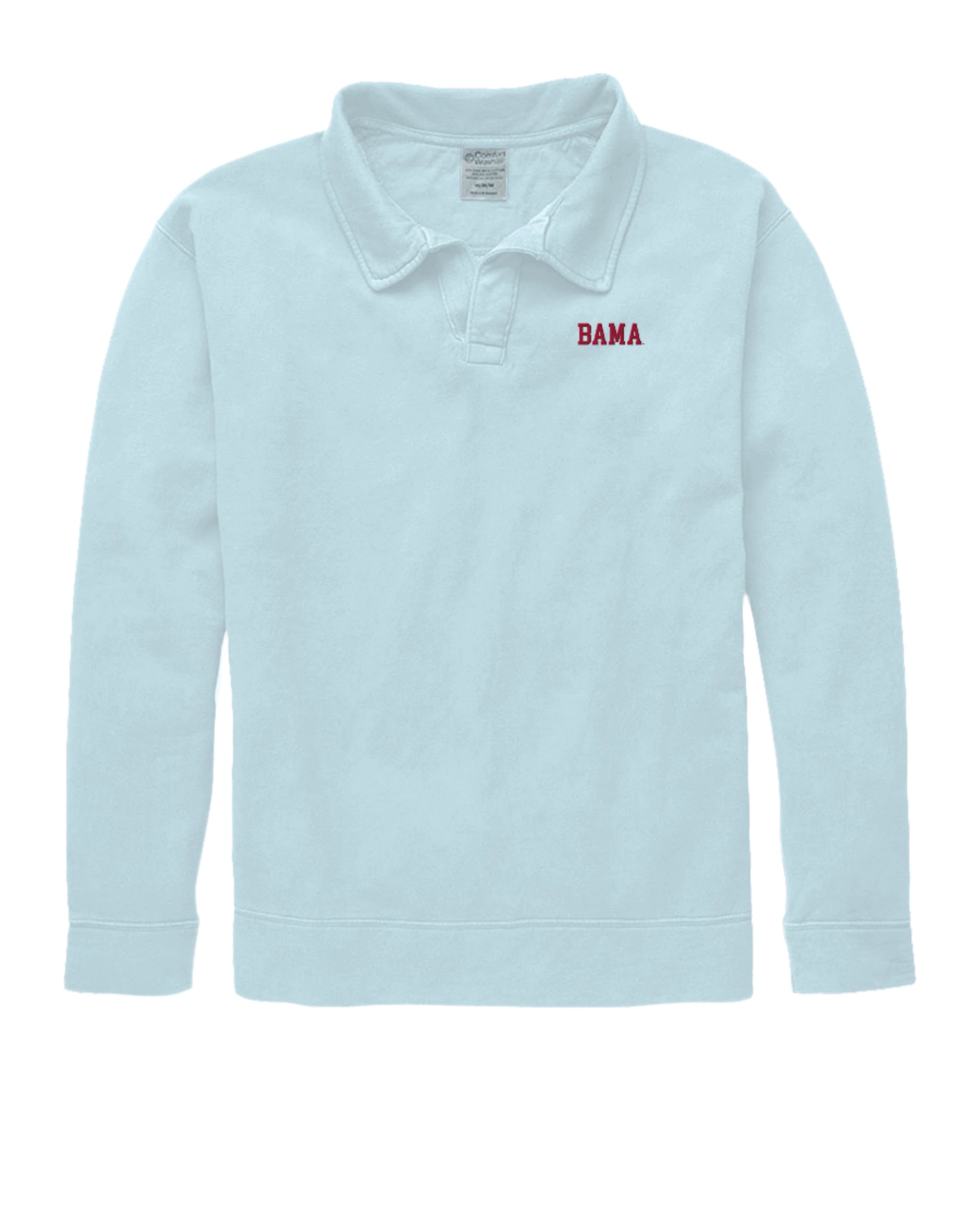 University of Alabama Light Blue Bama Polo Sweatshirt with Red "Bama" embroidery