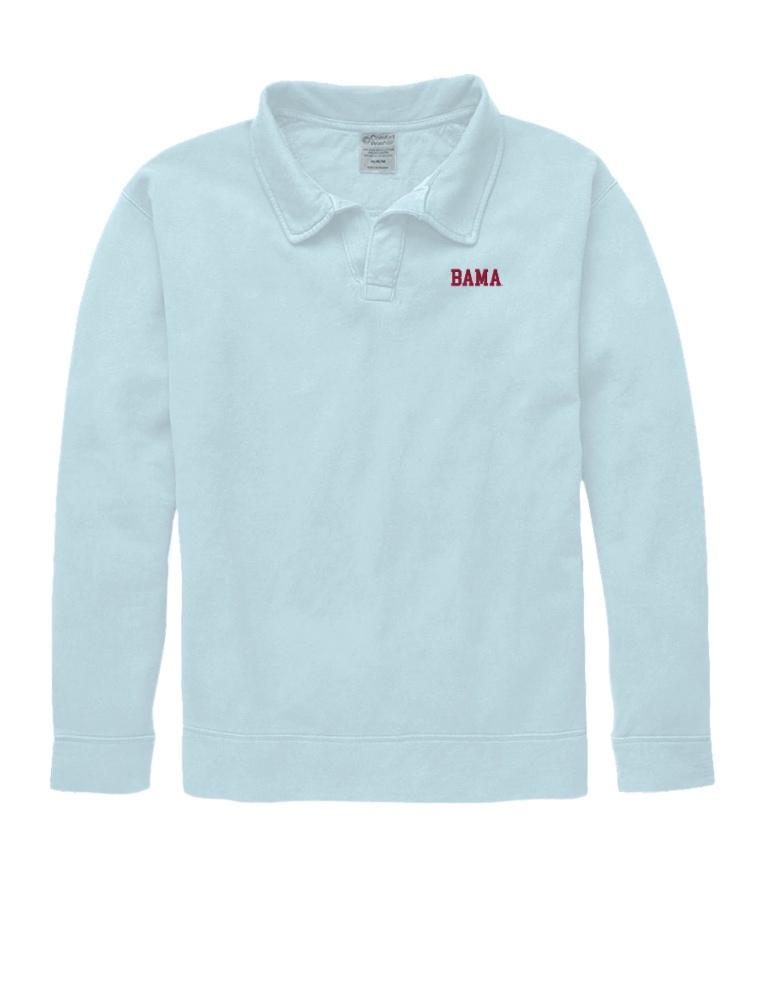 University of Alabama Light Blue Bama Polo Sweatshirt with Red "Bama" embroidery
