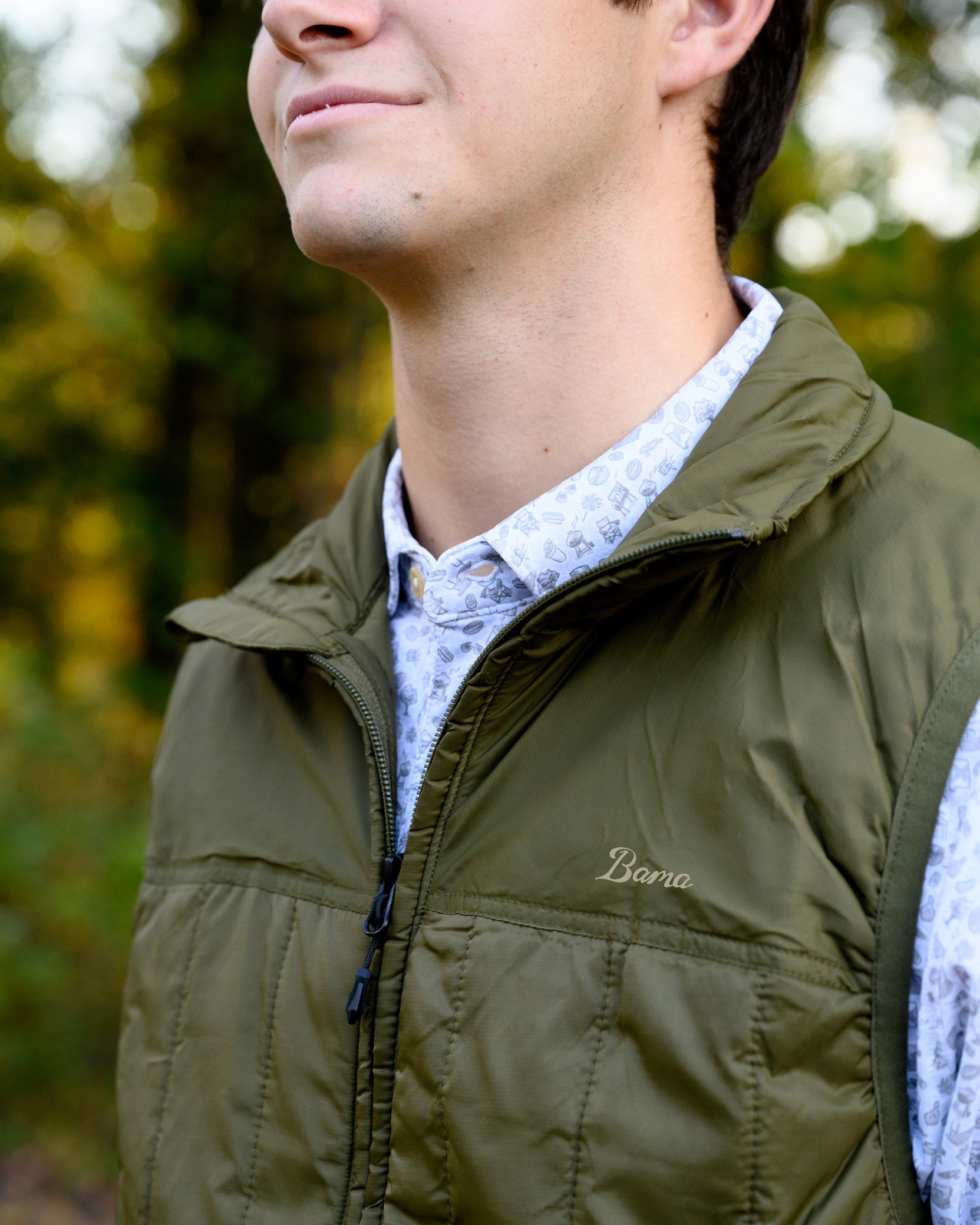 University of Alabama Dark Green Men's Vest with Green script "Bama" Embroidery