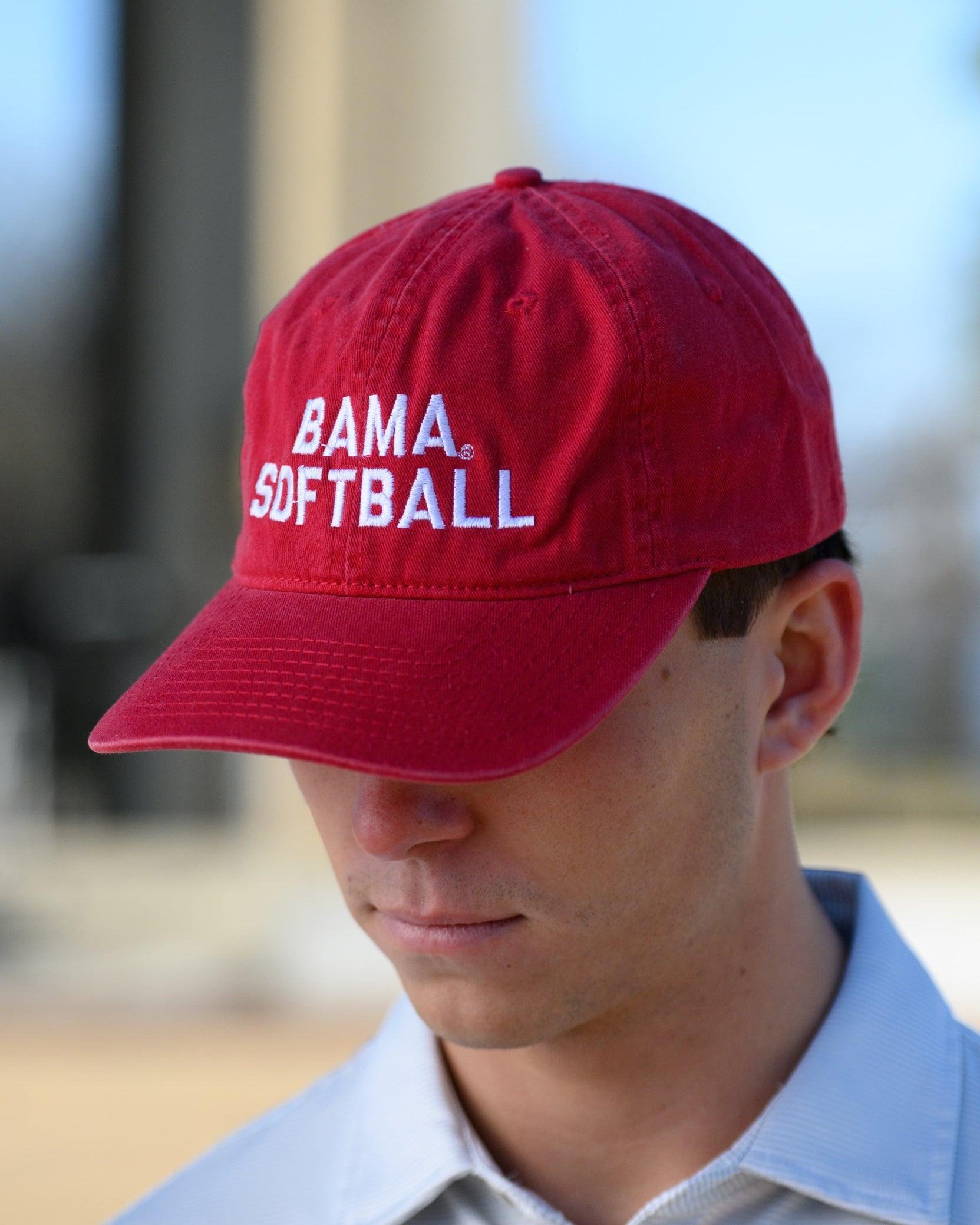 University of Alabama Red Dad Hat with White "Bama Softball" Embroidery
