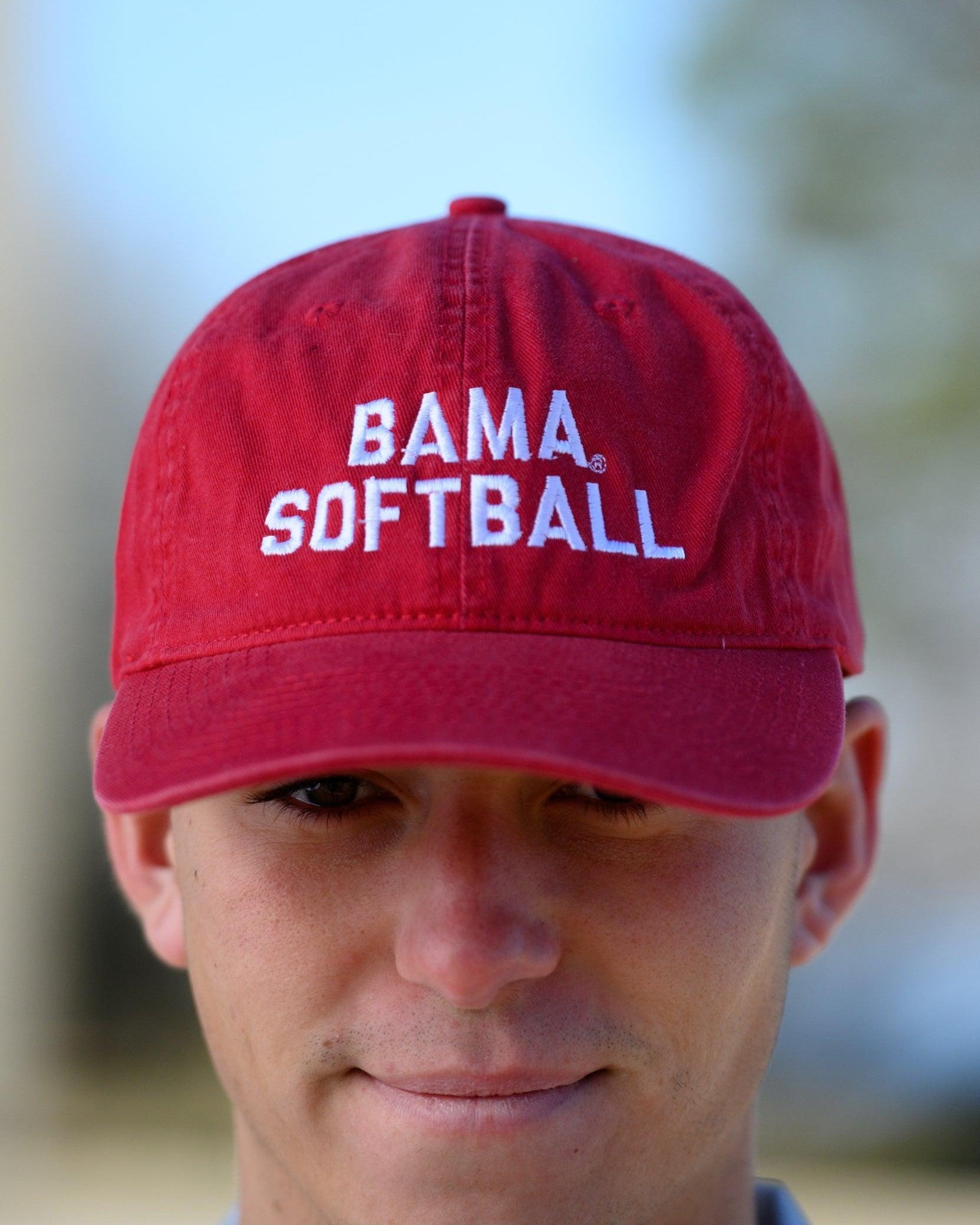 University of Alabama Red Dad Hat with White "Bama Softball" Embroidery