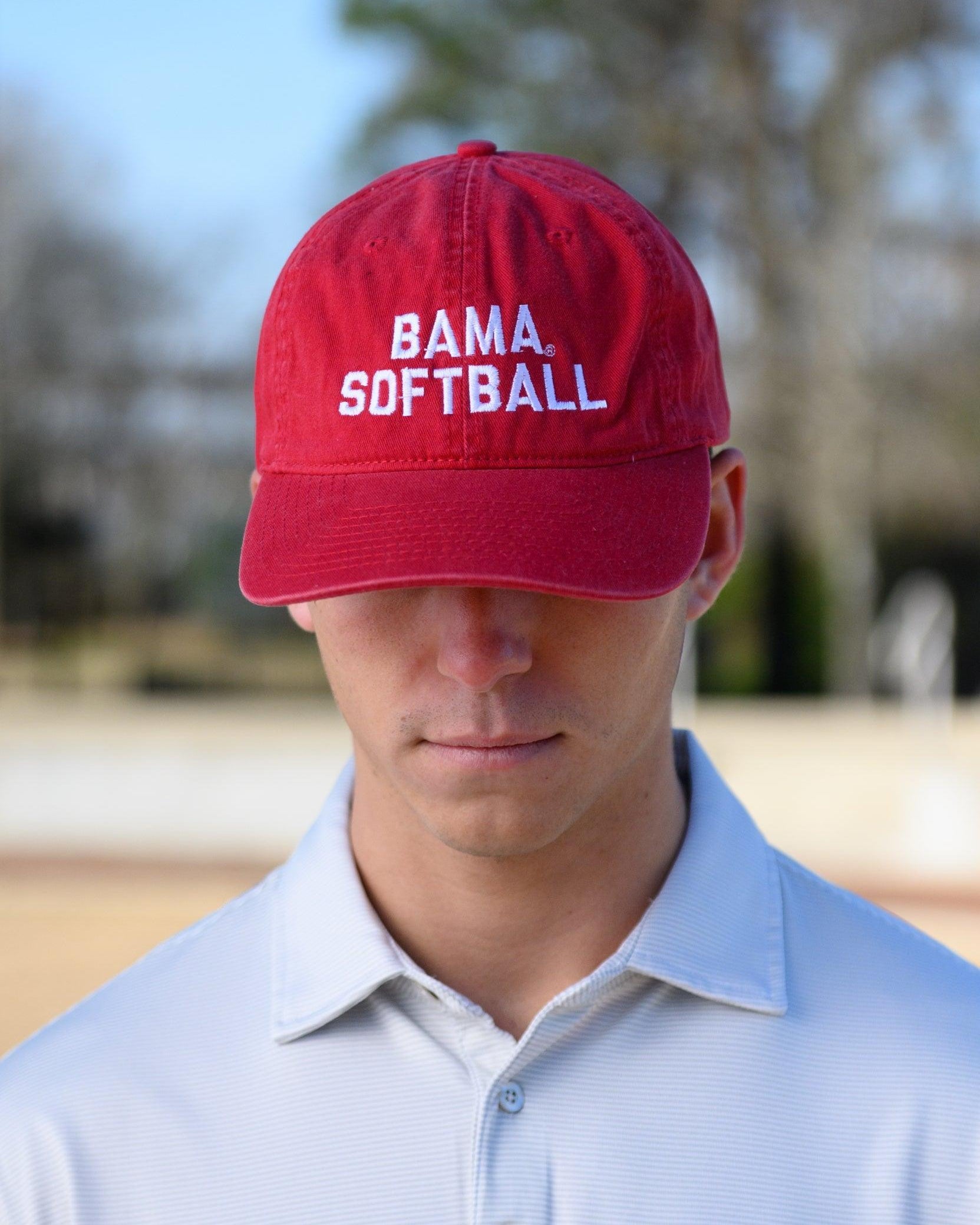 University of Alabama Red Dad Hat with White "Bama Softball" Embroidery