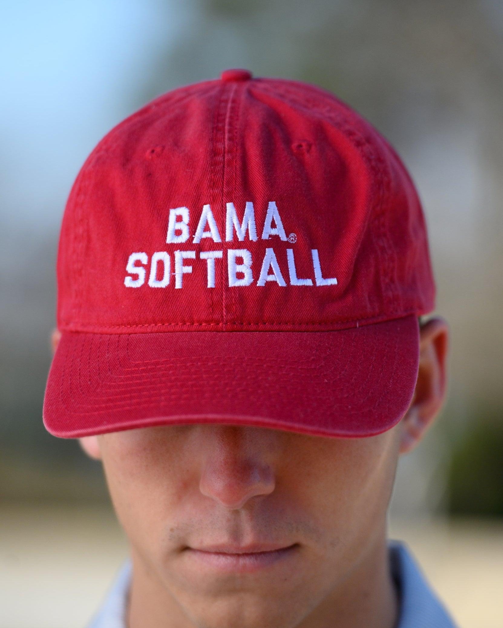 University of Alabama Red Dad Hat with White "Bama Softball" Embroidery