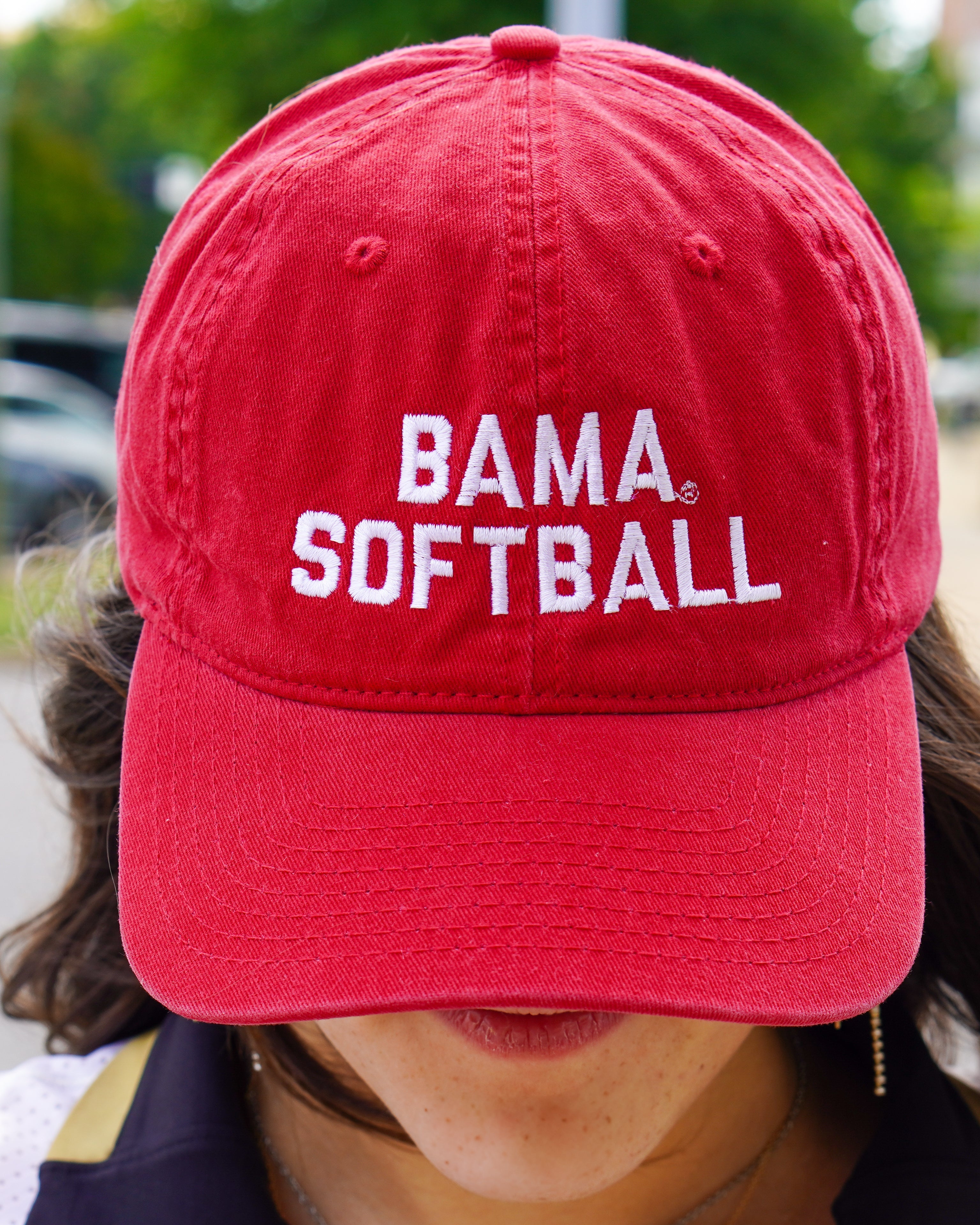University of Alabama Red Dad Hat with White "Bama Softball" Embroidery