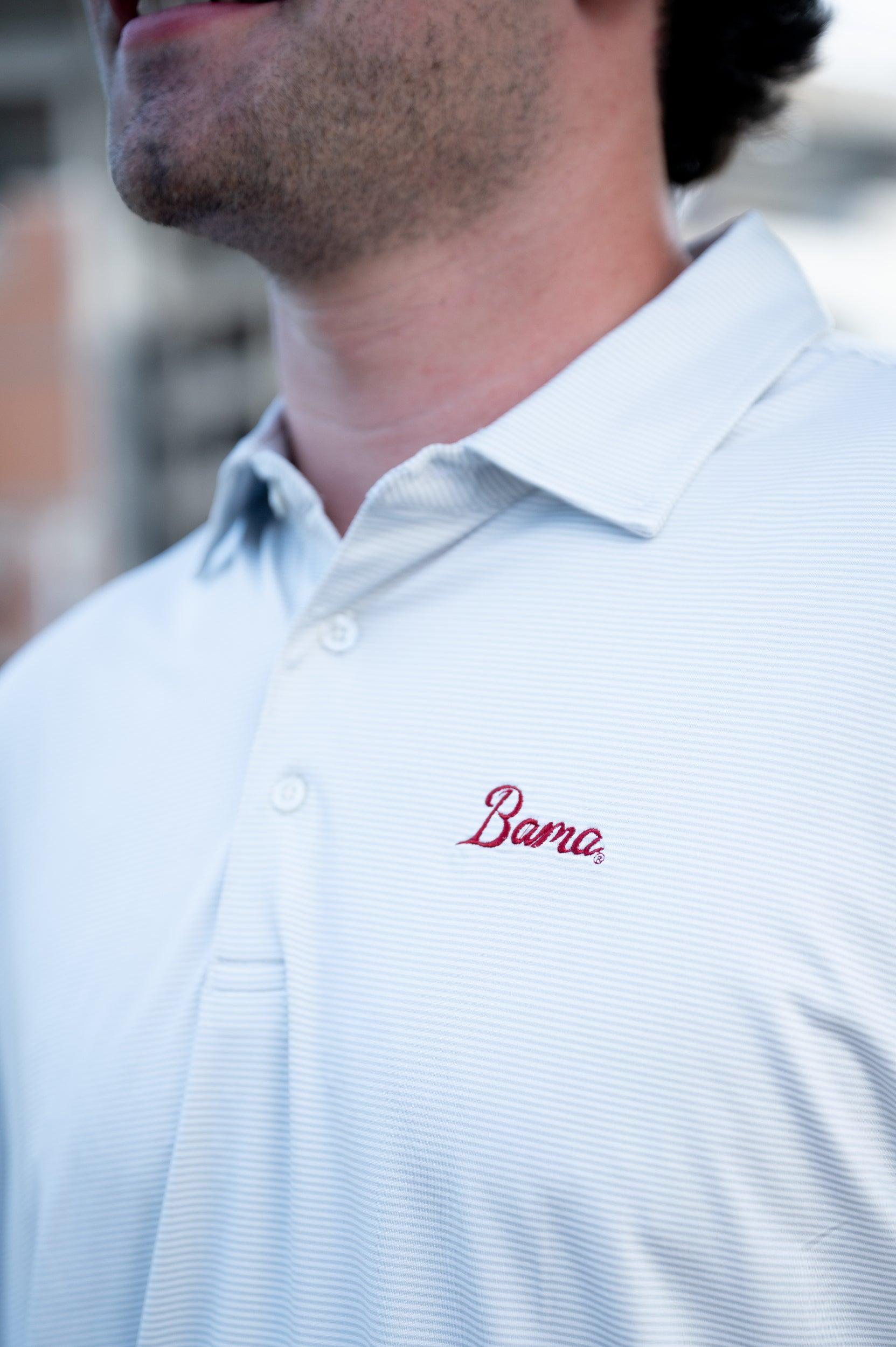 University of Alabama Grey Men's Polo with Red script "Bama" Embroidery