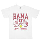 University of Alabama White Bama U Comfort Colors T-Shirt with a graphic of two hands making "L's" above text "Alabama Softball"