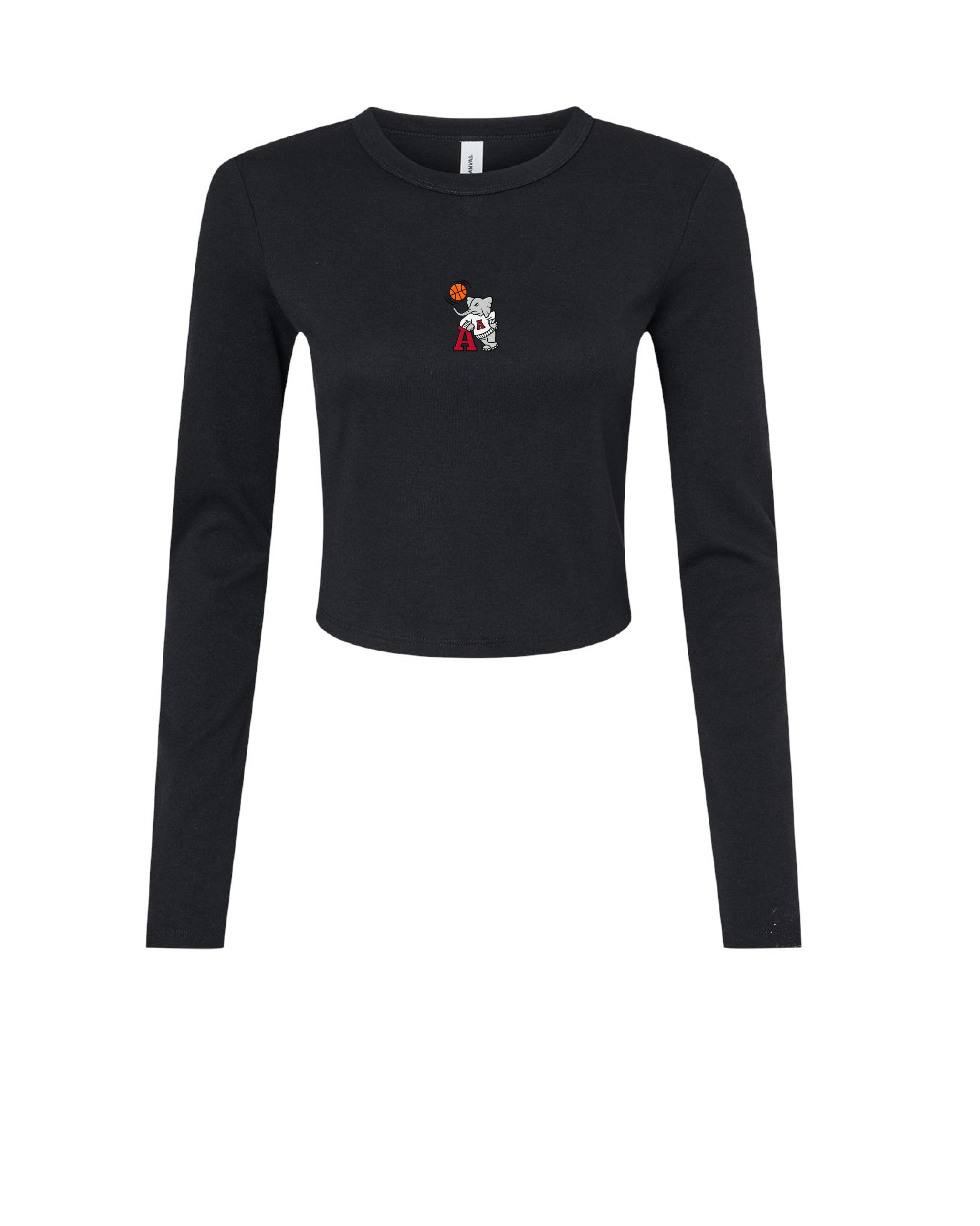 University of Alabama Black Ladies Long Sleeve T-Shirt with the Basketball Al Logo embroidered on the middle of the chest