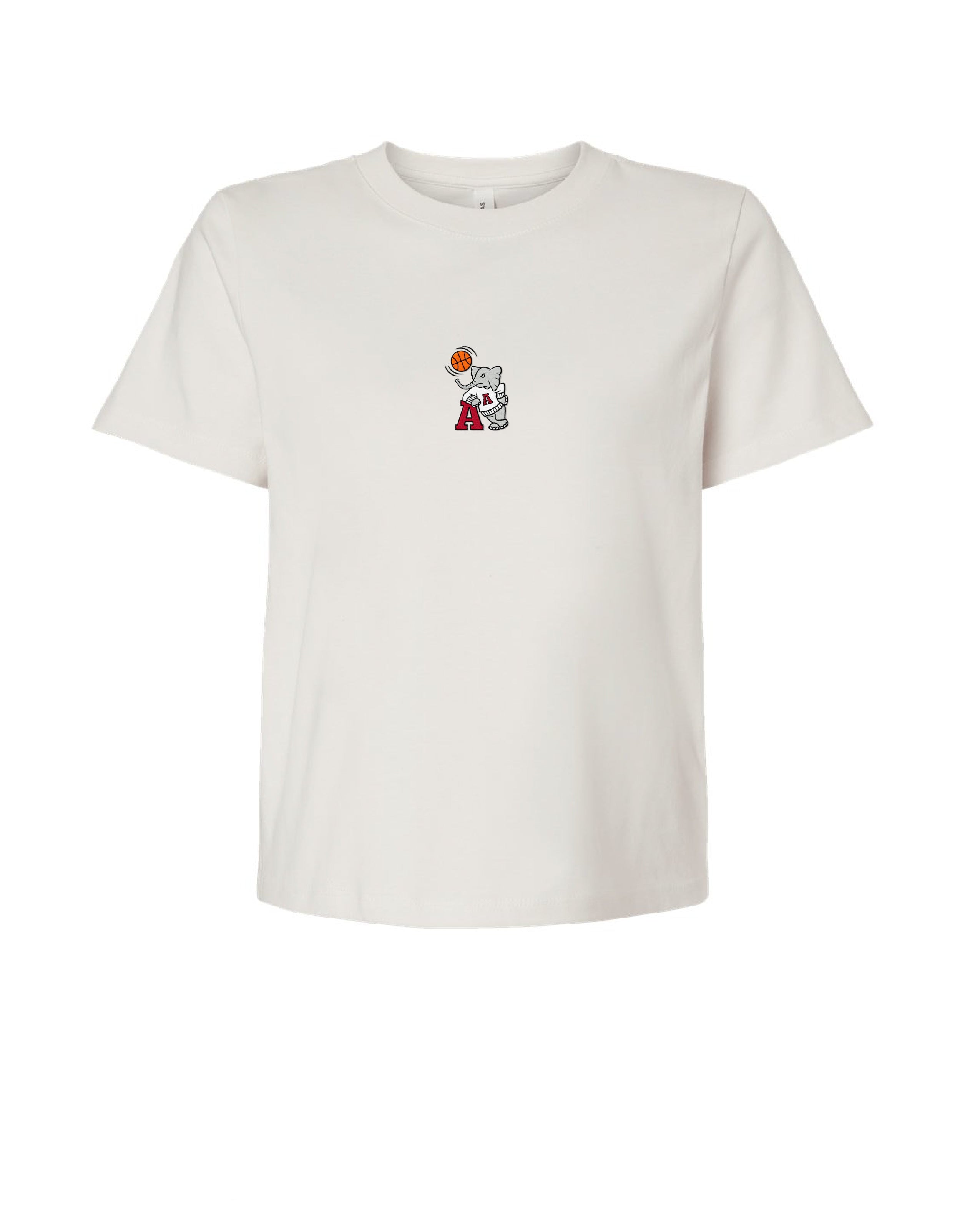 University of Alabama Off-White Ladies Short Sleeve T-Shirt with the Basketball Al Logo embroidered on the middle of the chest