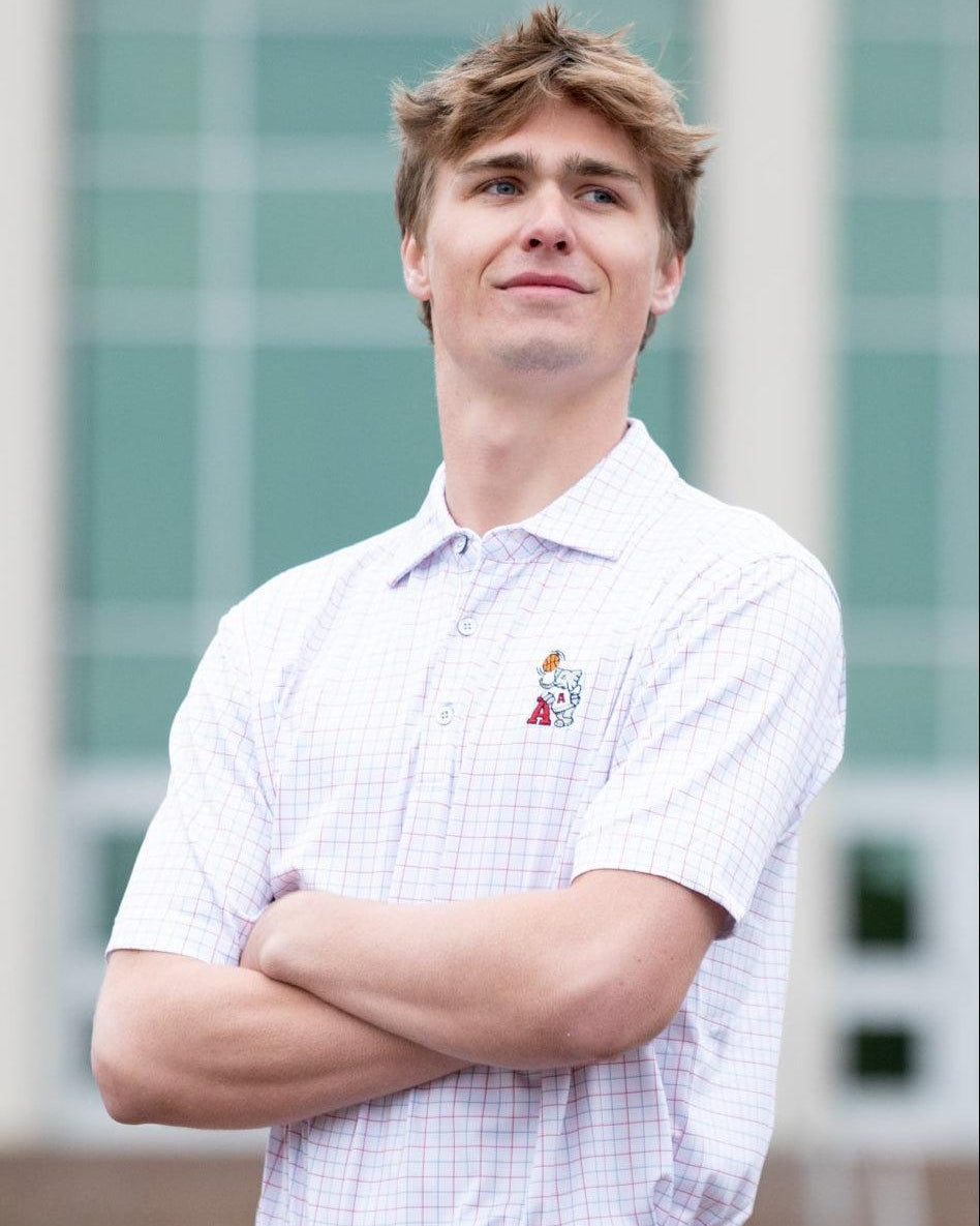University of Alabama Men’s Windowpane patterned Polo with Basketball Al Logo embroidery on the chest