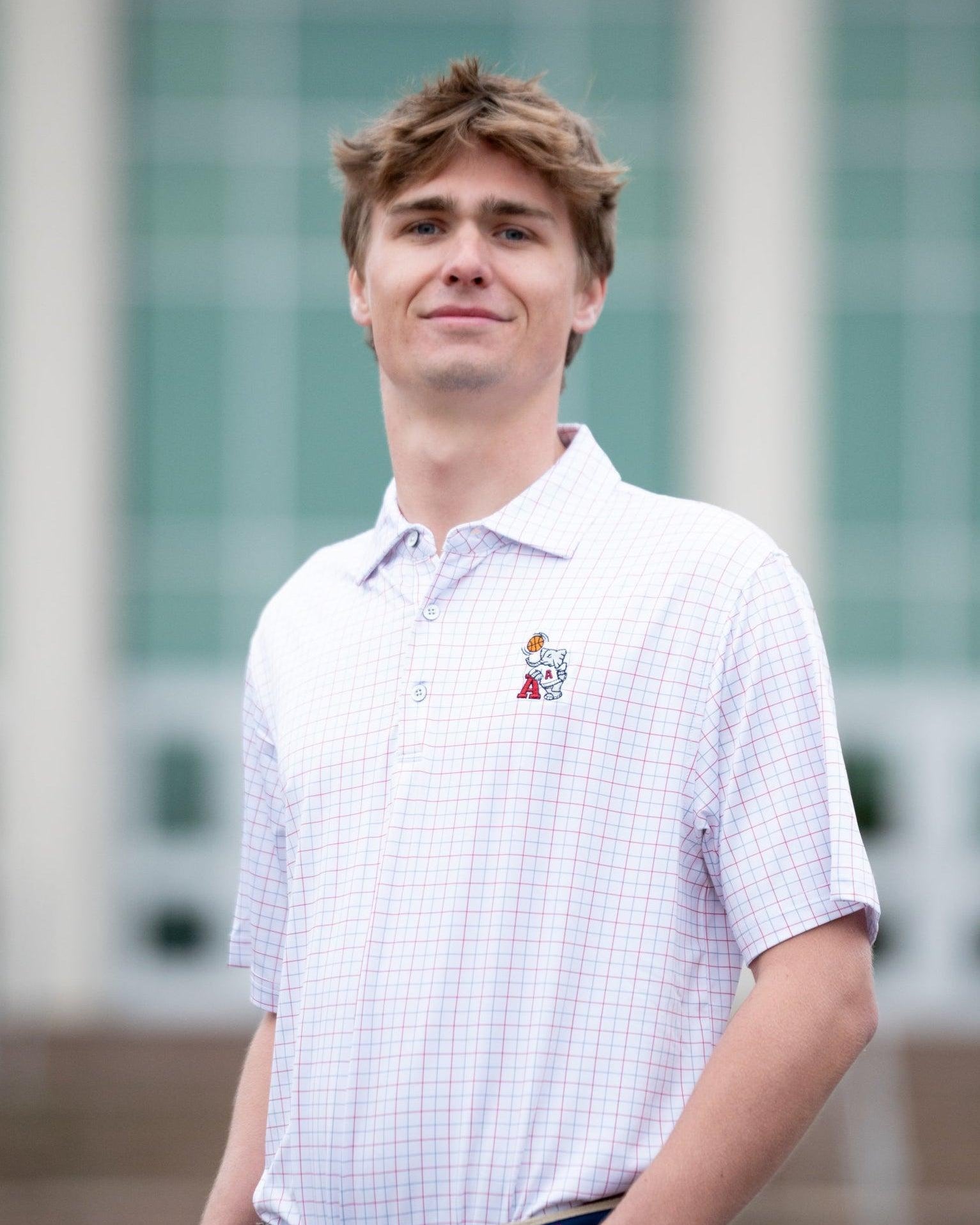 University of Alabama Men’s Windowpane patterned Polo with Basketball Al Logo embroidery on the chest
