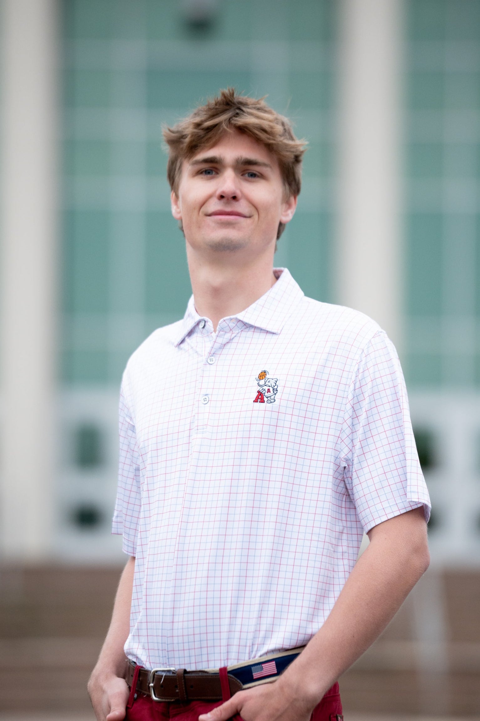 University of Alabama Men’s Windowpane patterned Polo with Basketball Al Logo embroidery on the chest