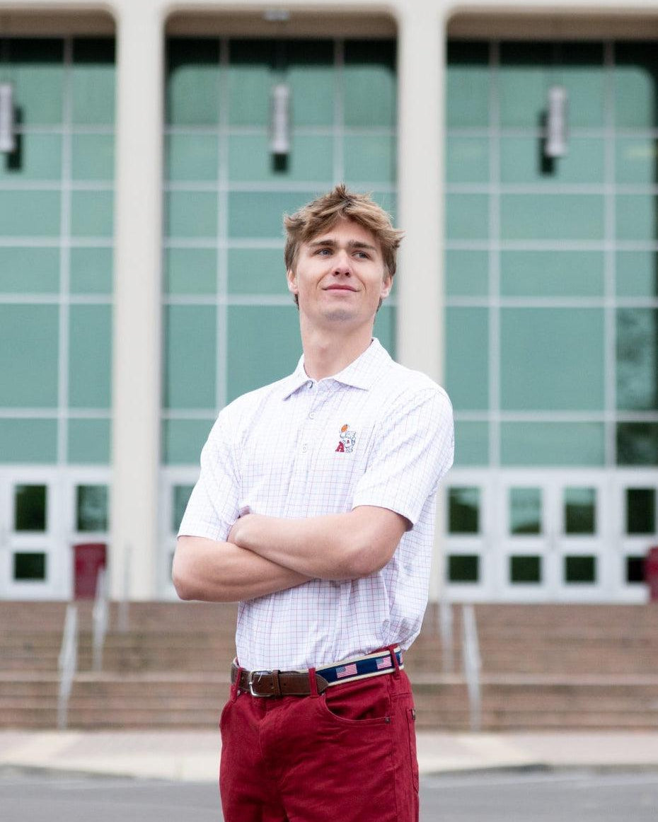 University of Alabama Men’s Windowpane patterned Polo with Basketball Al Logo embroidery on the chest
