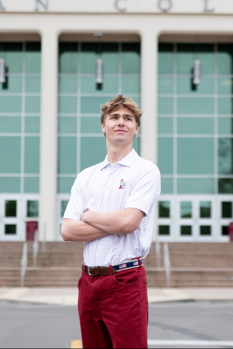 University of Alabama Men’s Windowpane patterned Polo with Basketball Al Logo embroidery on the chest