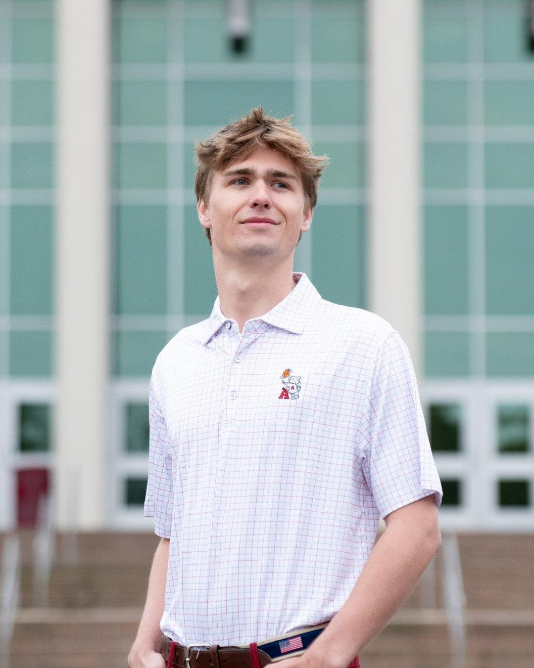 University of Alabama Men’s Windowpane patterned Polo with Basketball Al Logo embroidery on the chest