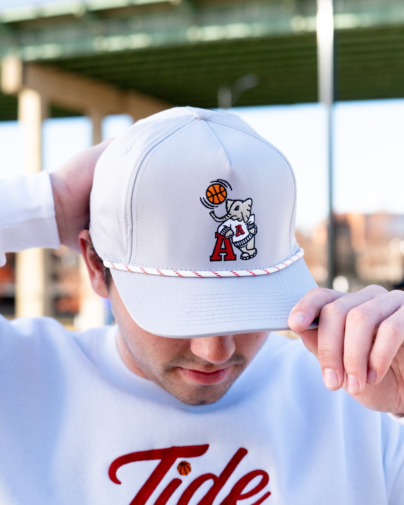 University of Alabama Light Grey Rope hat with Basketball Al Logo Embroidery