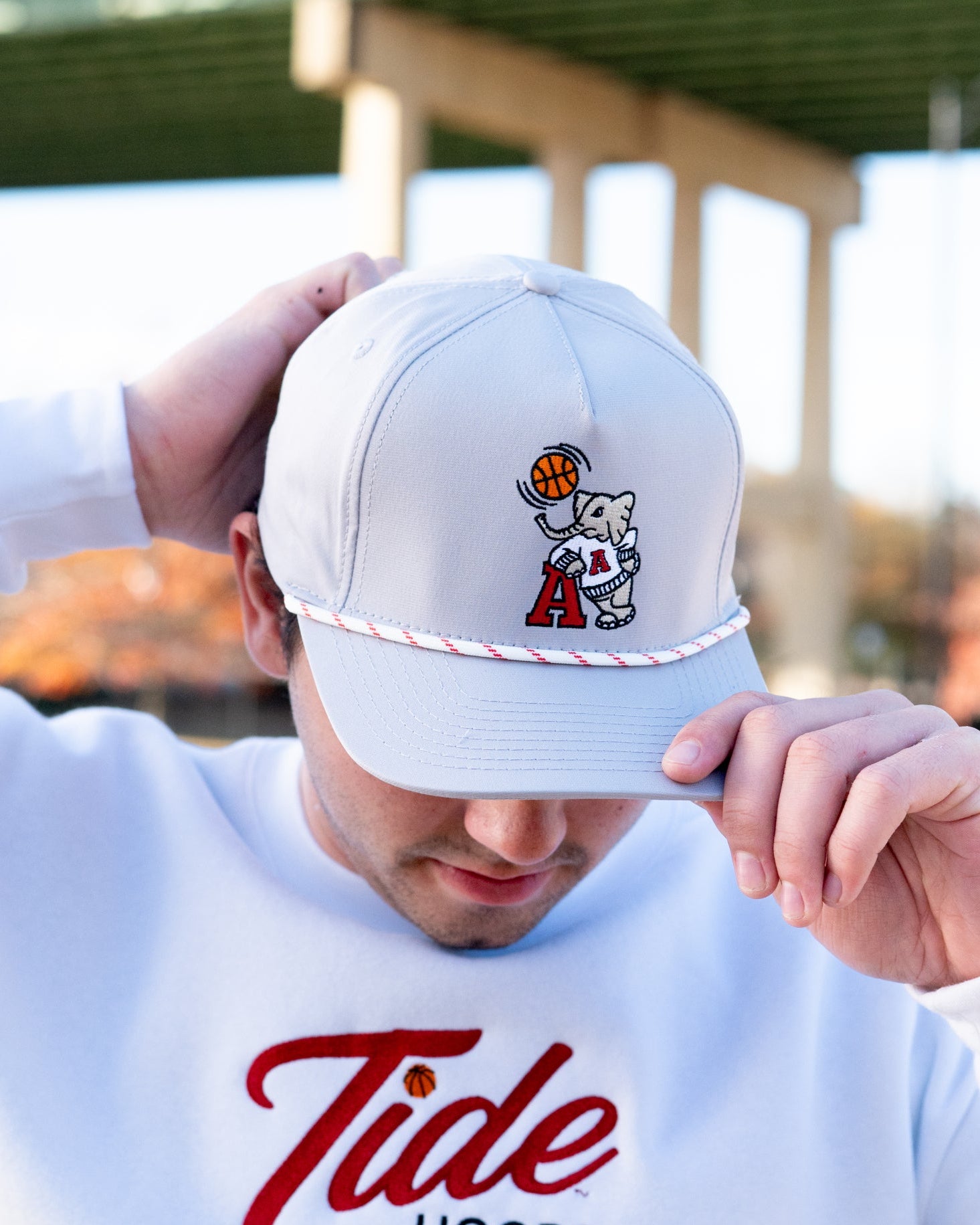 University of Alabama Light Grey Rope hat with Basketball Al Logo Embroidery