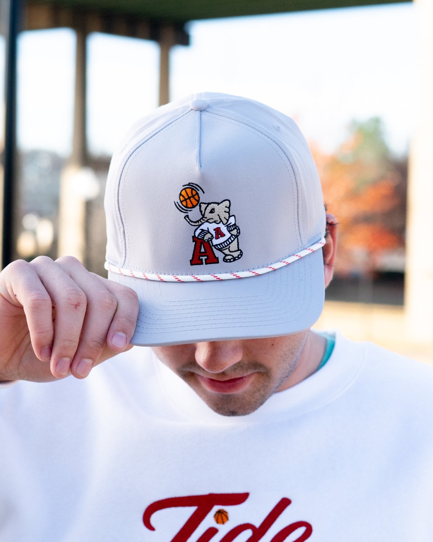 University of Alabama Light Grey Rope hat with Basketball Al Logo Embroidery