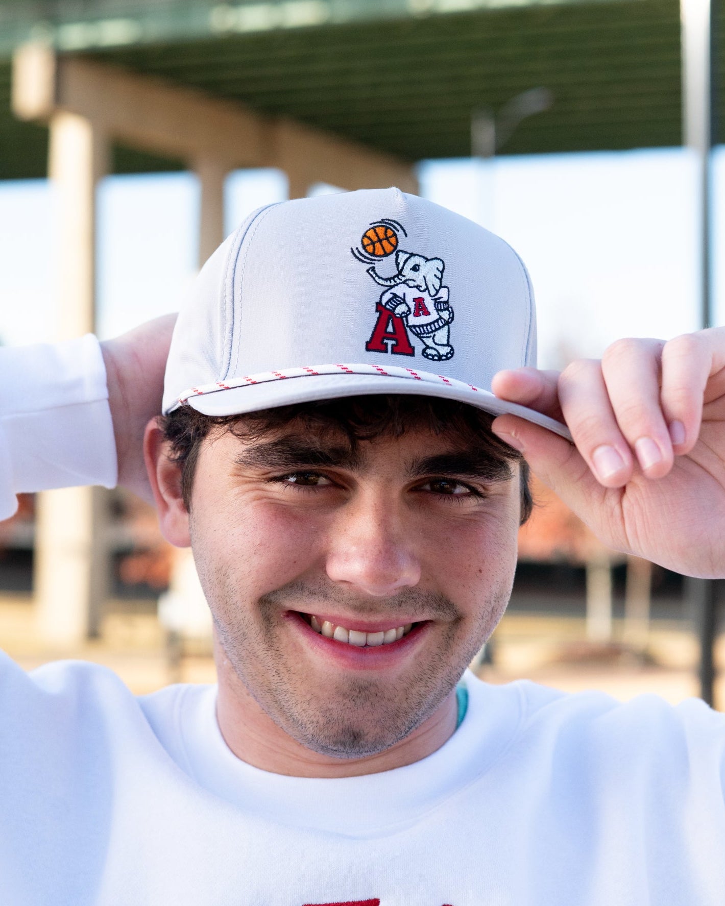 University of Alabama Light Grey Rope hat with Basketball Al Logo Embroidery