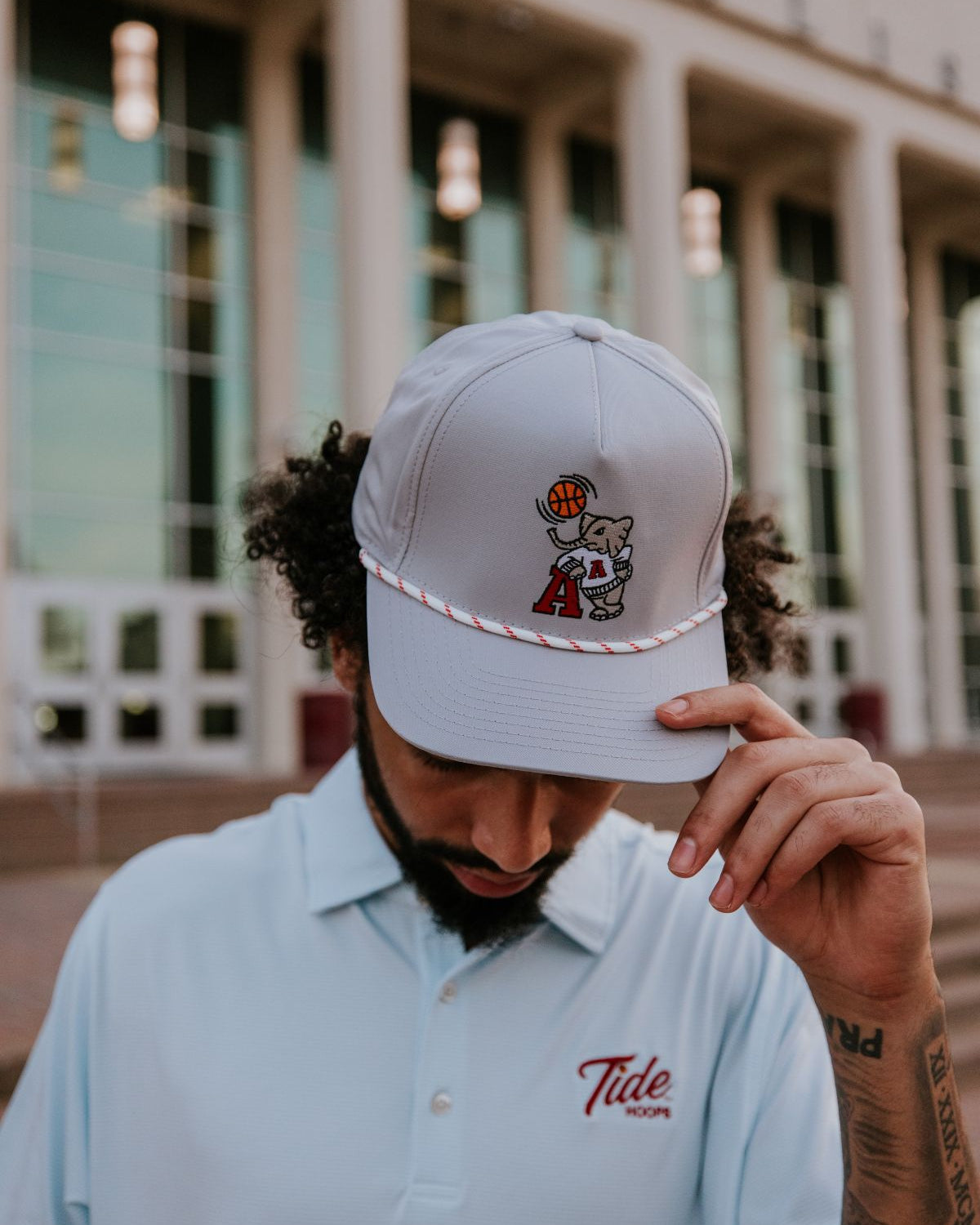 University of Alabama Light Grey Rope hat with Basketball Al Logo Embroidery