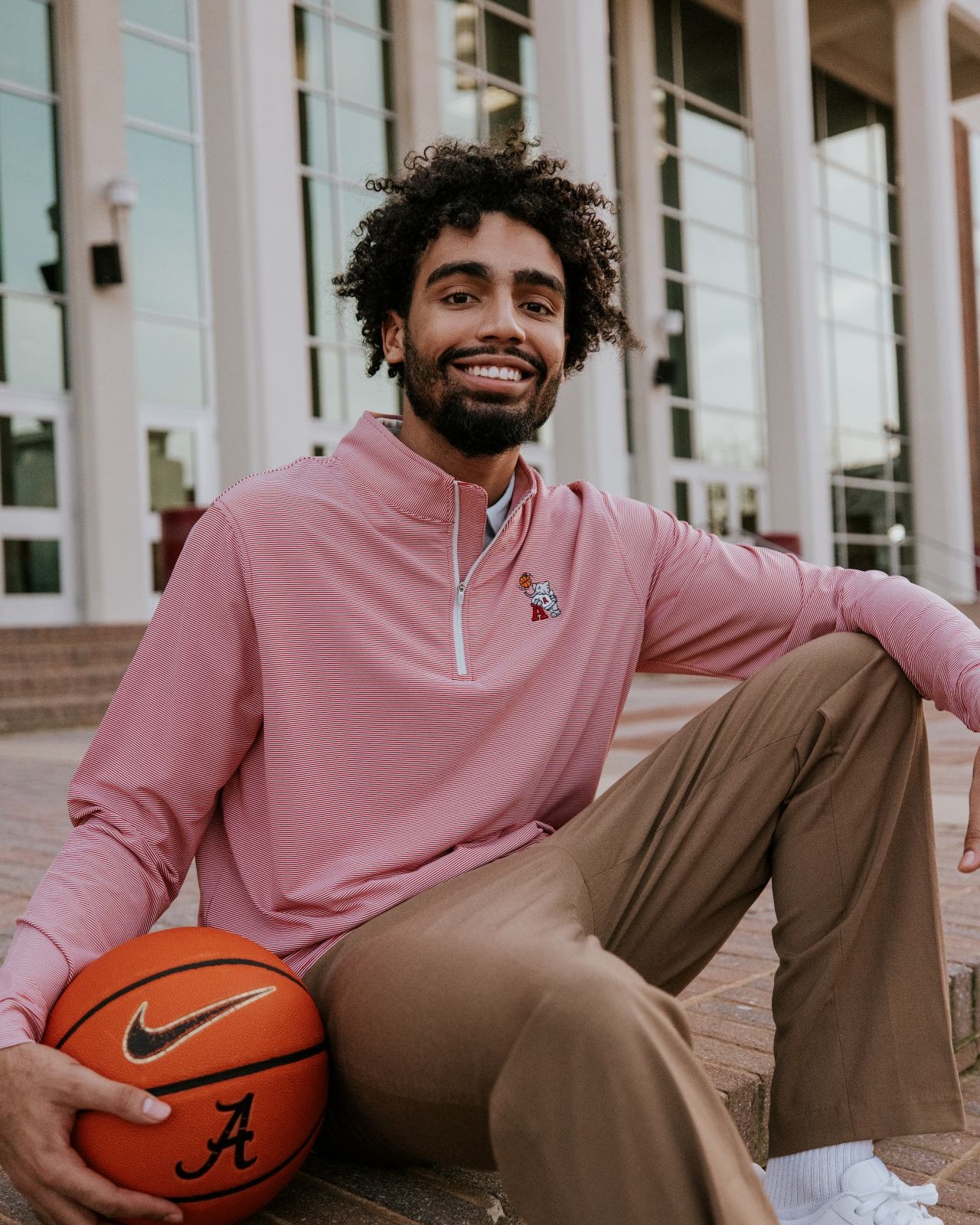 University of Alabama ¼ Zip Crimson Stripe Pullover with Basketball Al Logo Embroidery on the chest