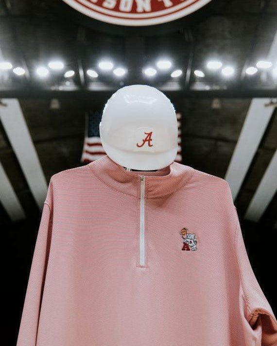 University of Alabama ¼ Zip Crimson Stripe Pullover with Basketball Al Logo Embroidery on the chest