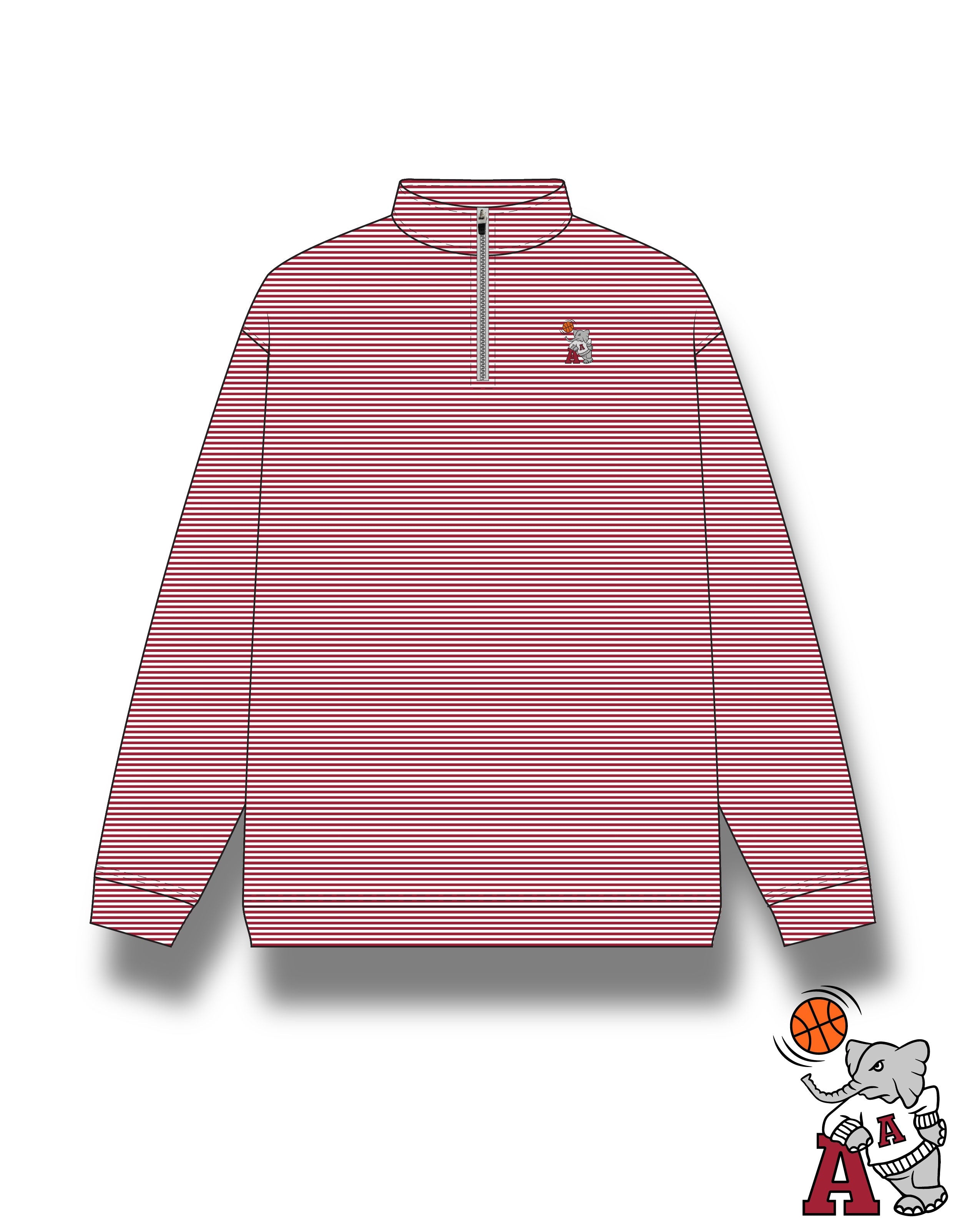 University of Alabama ¼ Zip Crimson Stripe Pullover with Basketball Al Logo Embroidery on the chest