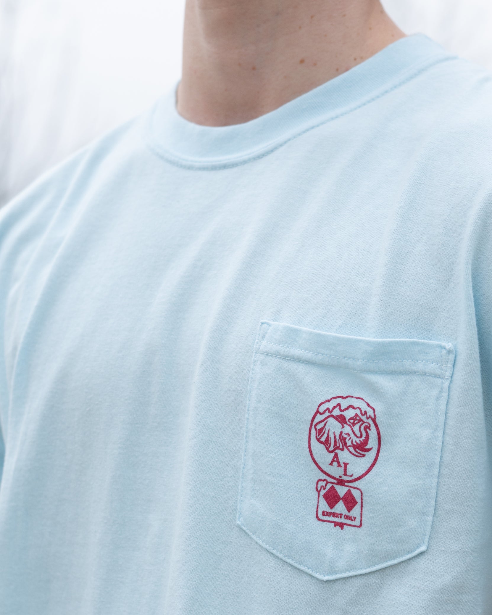 University of Alabama Light Blue T-Shirt with a snow-covered Elephant Seal on the front pocket