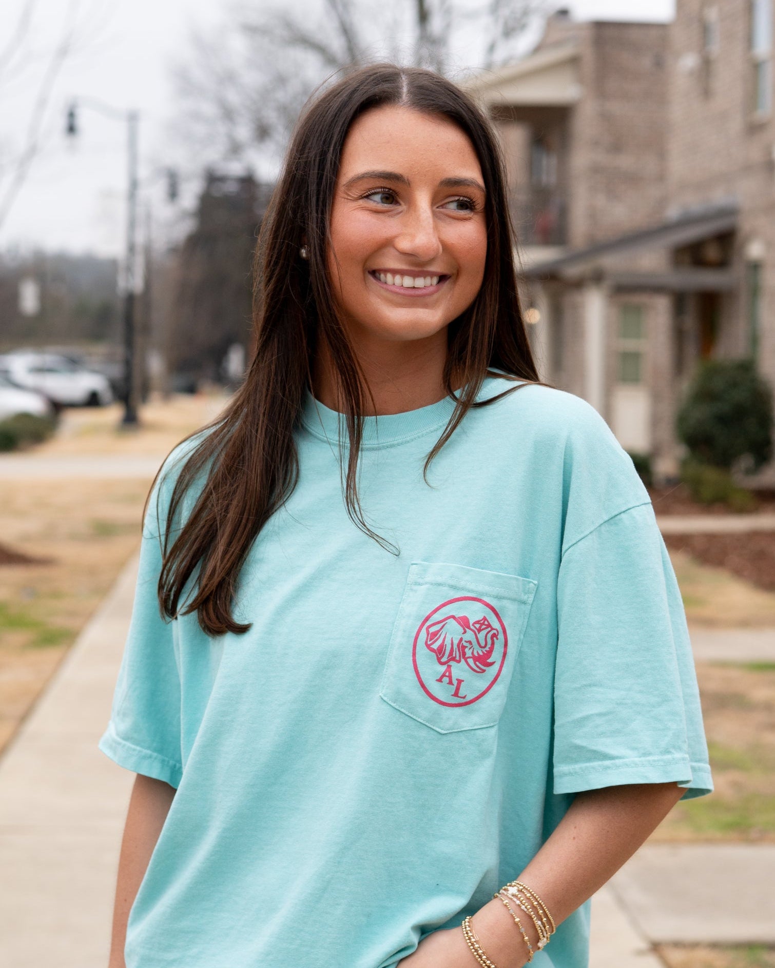University of Alabama Mint T-Shirt with the Elephant Seal Logo on the front pocket