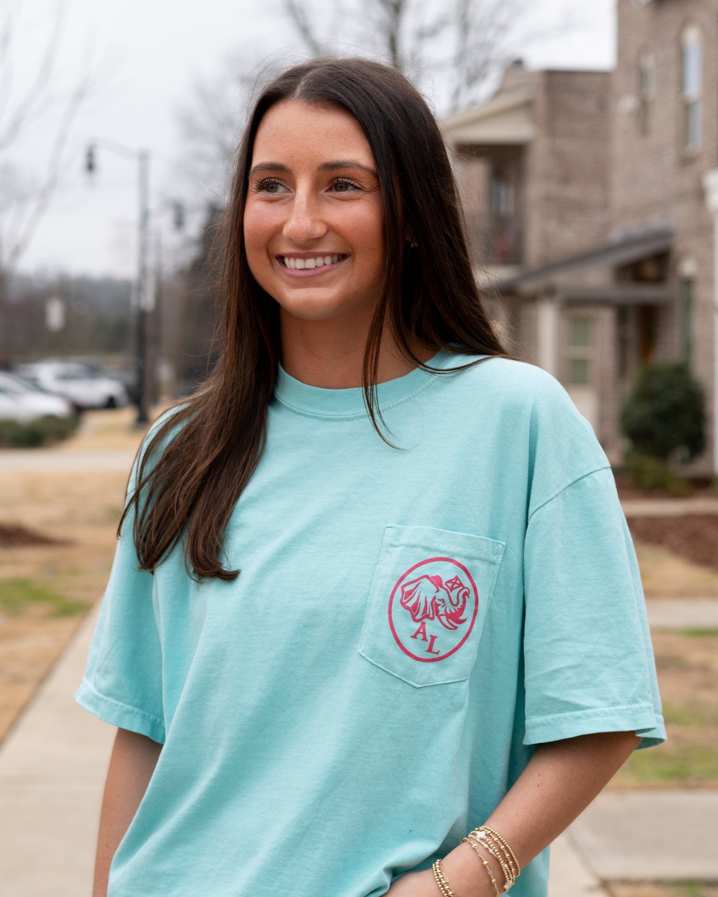 University of Alabama Mint T-Shirt with the Elephant Seal Logo on the front pocket