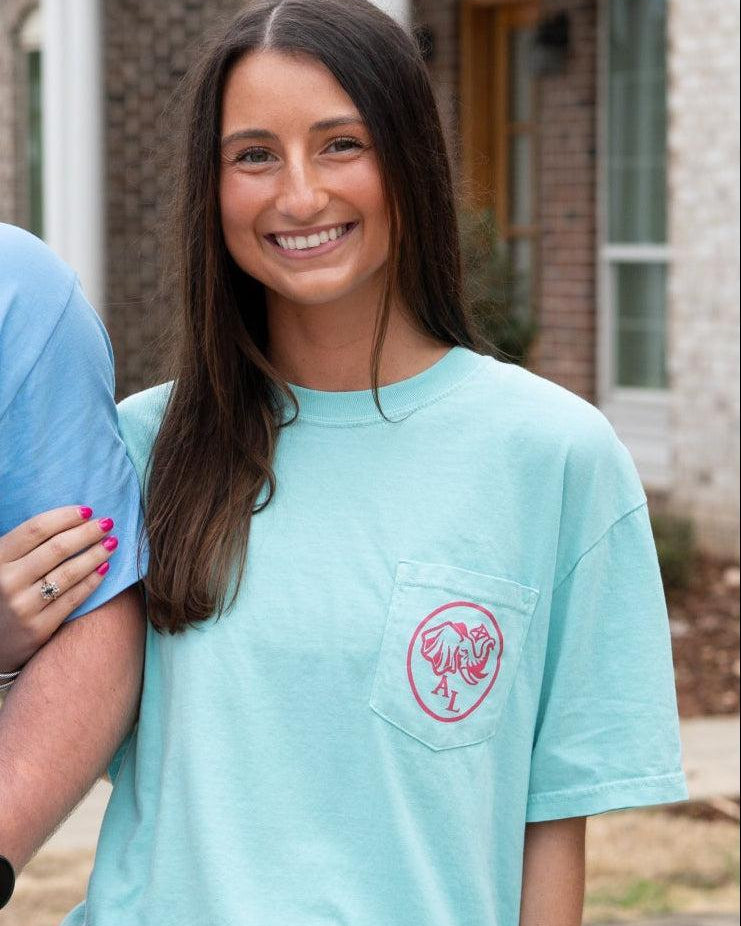 University of Alabama Mint T-Shirt with the Elephant Seal Logo on the front pocket