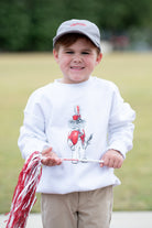 University of Alabama Big Al Drum Major White Gildan Sweatshirt with an image of Big Al wearing a Drum Major's outfit and holding the baton