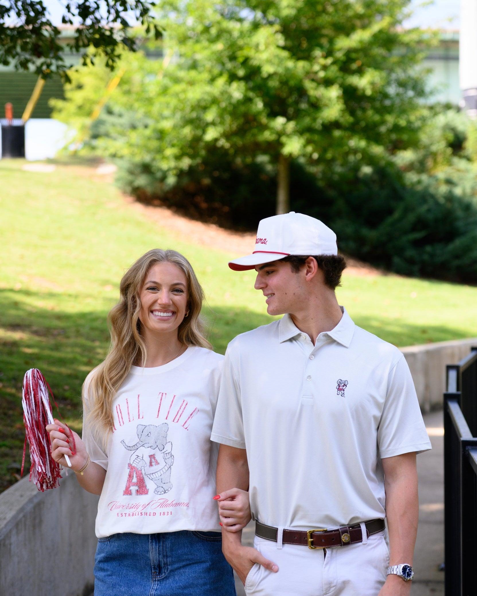 University of Alabama Light Grey Men’s Stripe Polo with the Big Al Logo embroidery