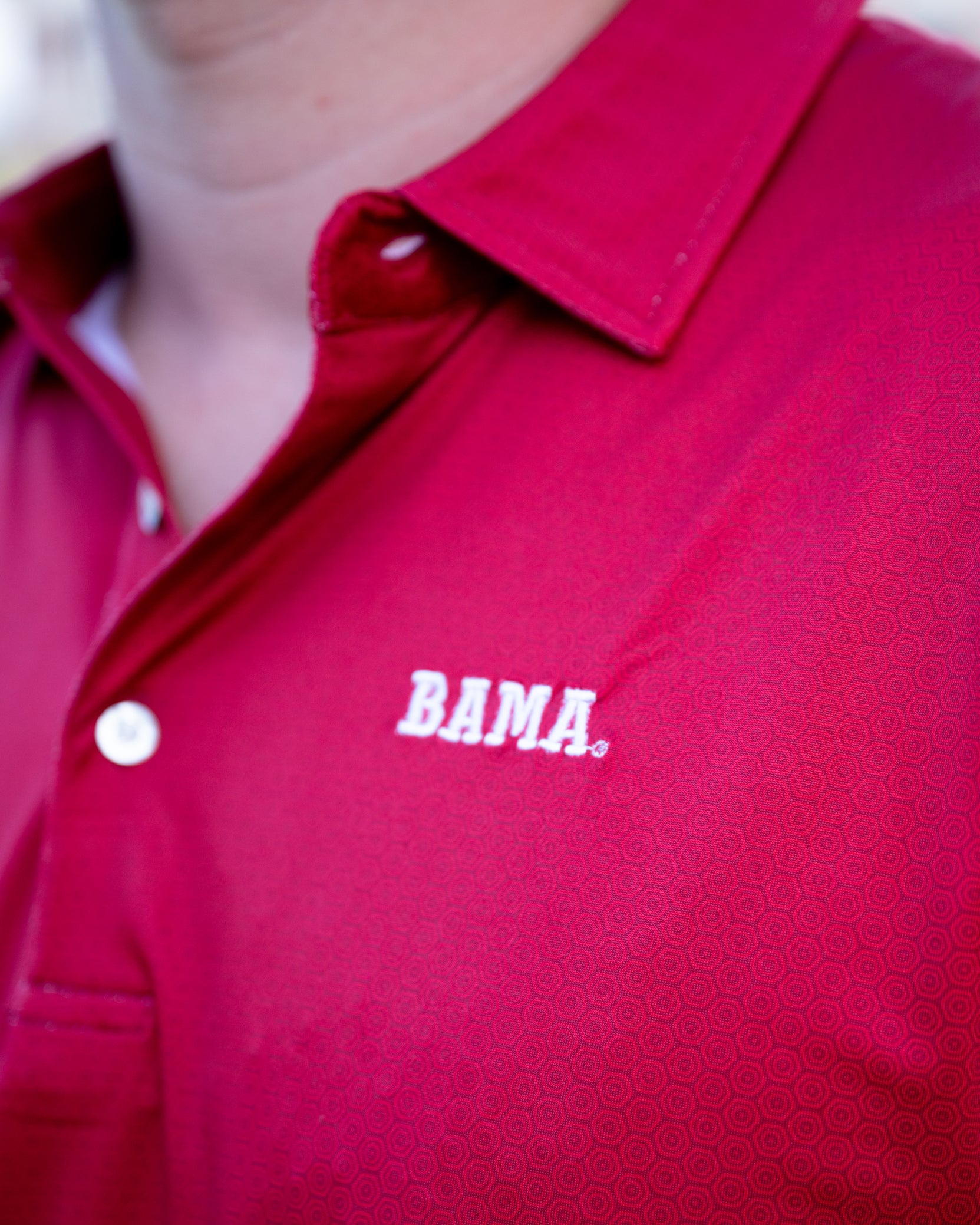 University of Alabama Red Hex Polo with White Block Bama Embroidery