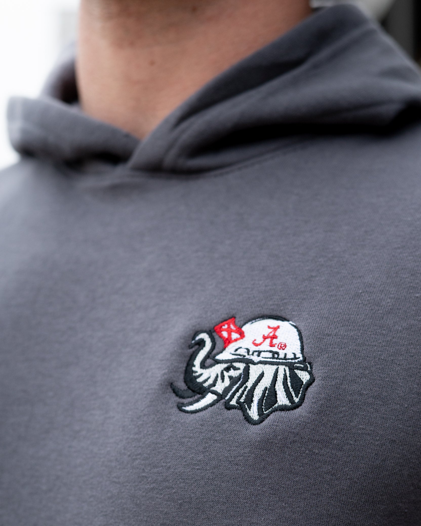 University of Alabama Dark Grey Hoodie with the Blue Collar Big Al logo embroidery