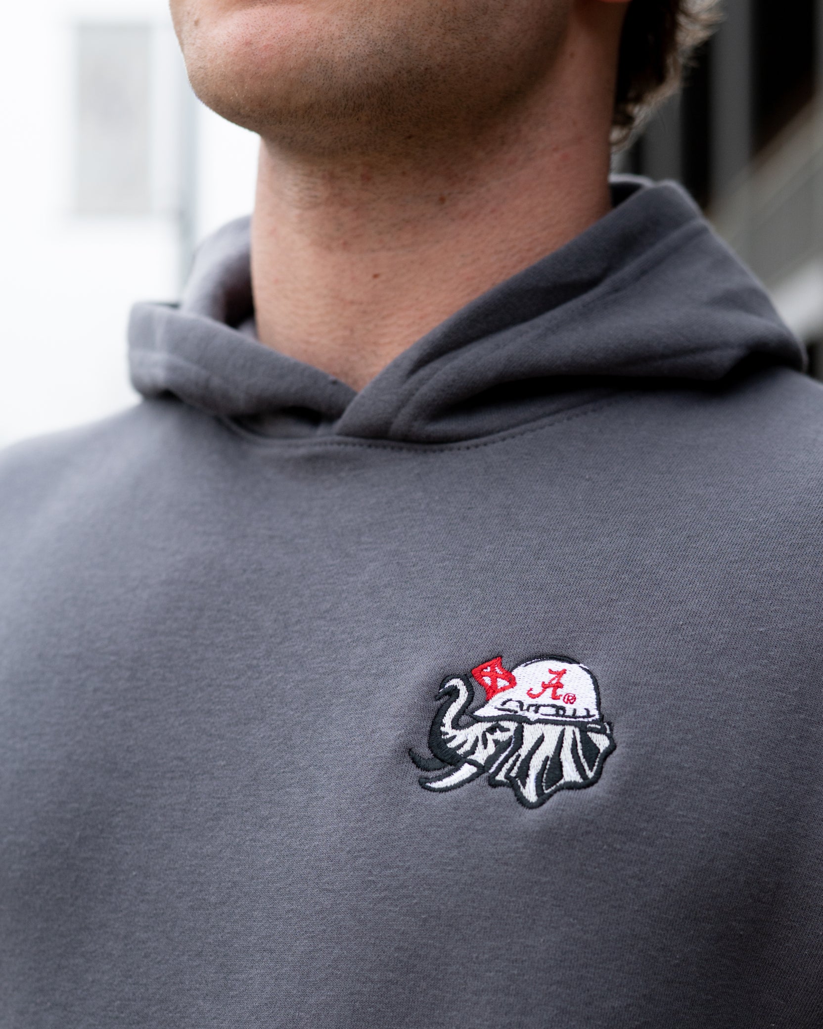 University of Alabama Dark Grey Hoodie with the Blue Collar Big Al logo embroidery