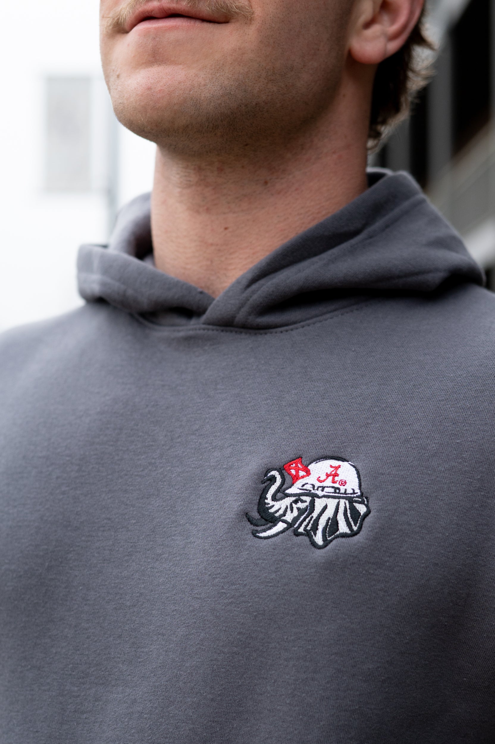 University of Alabama Dark Grey Hoodie with the Blue Collar Big Al logo embroidery