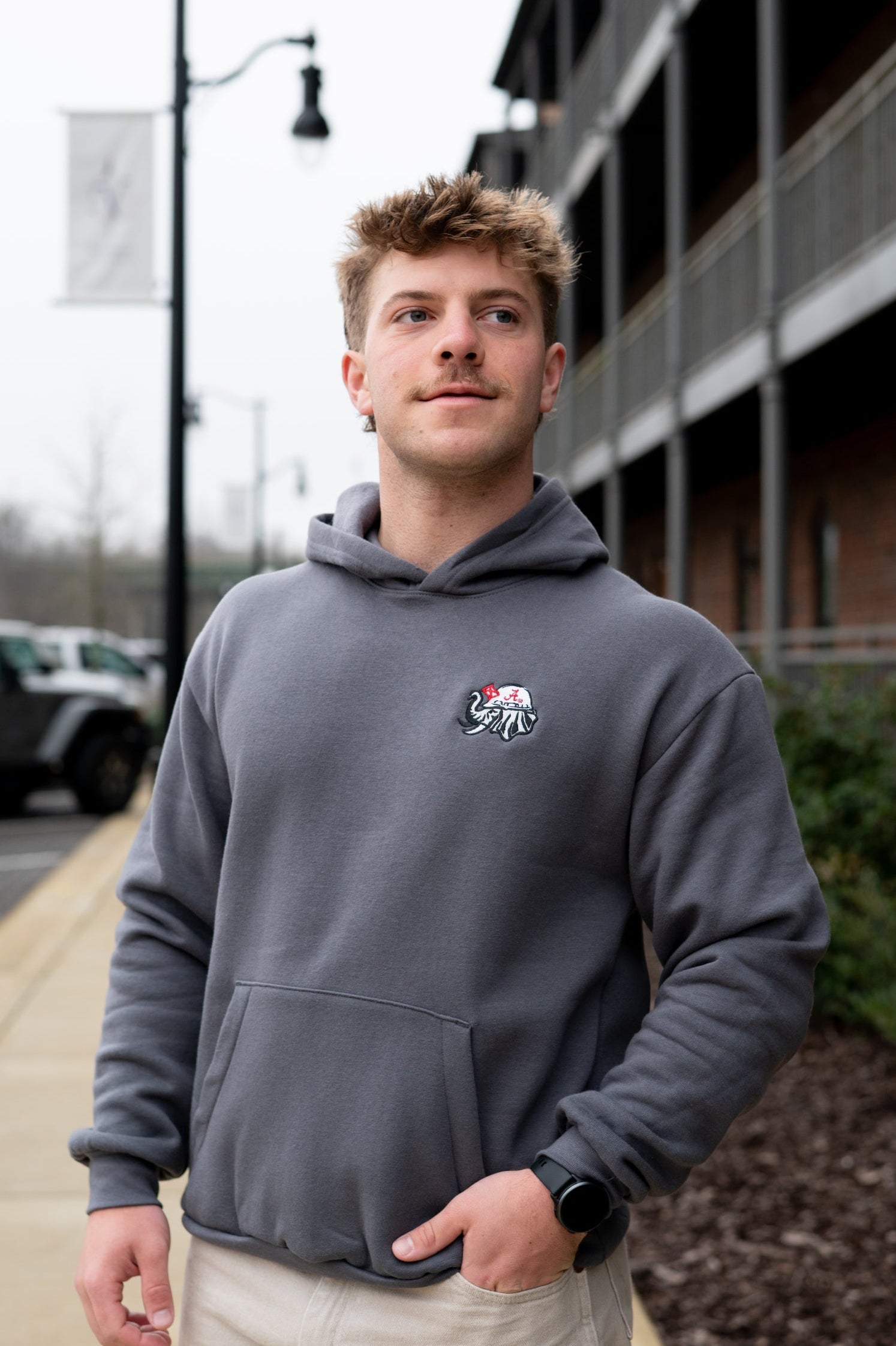 University of Alabama Dark Grey Hoodie with the Blue Collar Big Al logo embroidery
