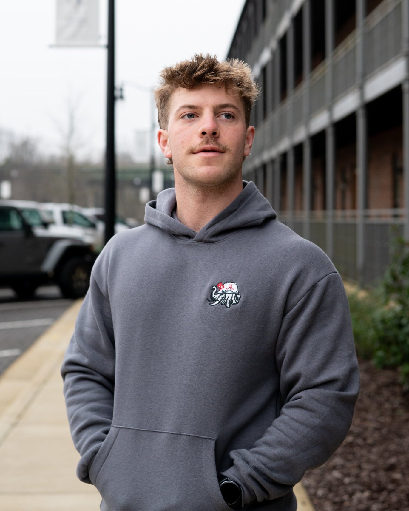 University of Alabama Dark Grey Hoodie with the Blue Collar Big Al logo embroidery