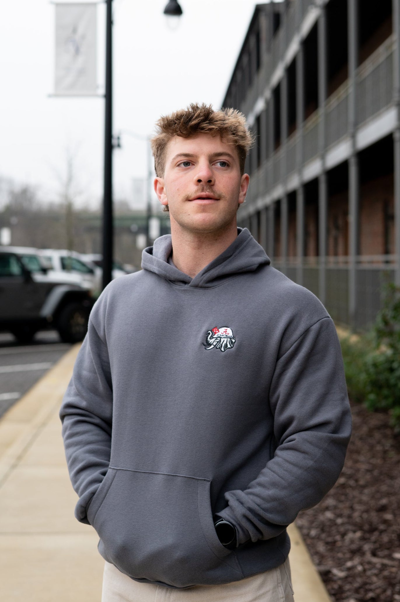 University of Alabama Dark Grey Hoodie with the Blue Collar Big Al logo embroidery