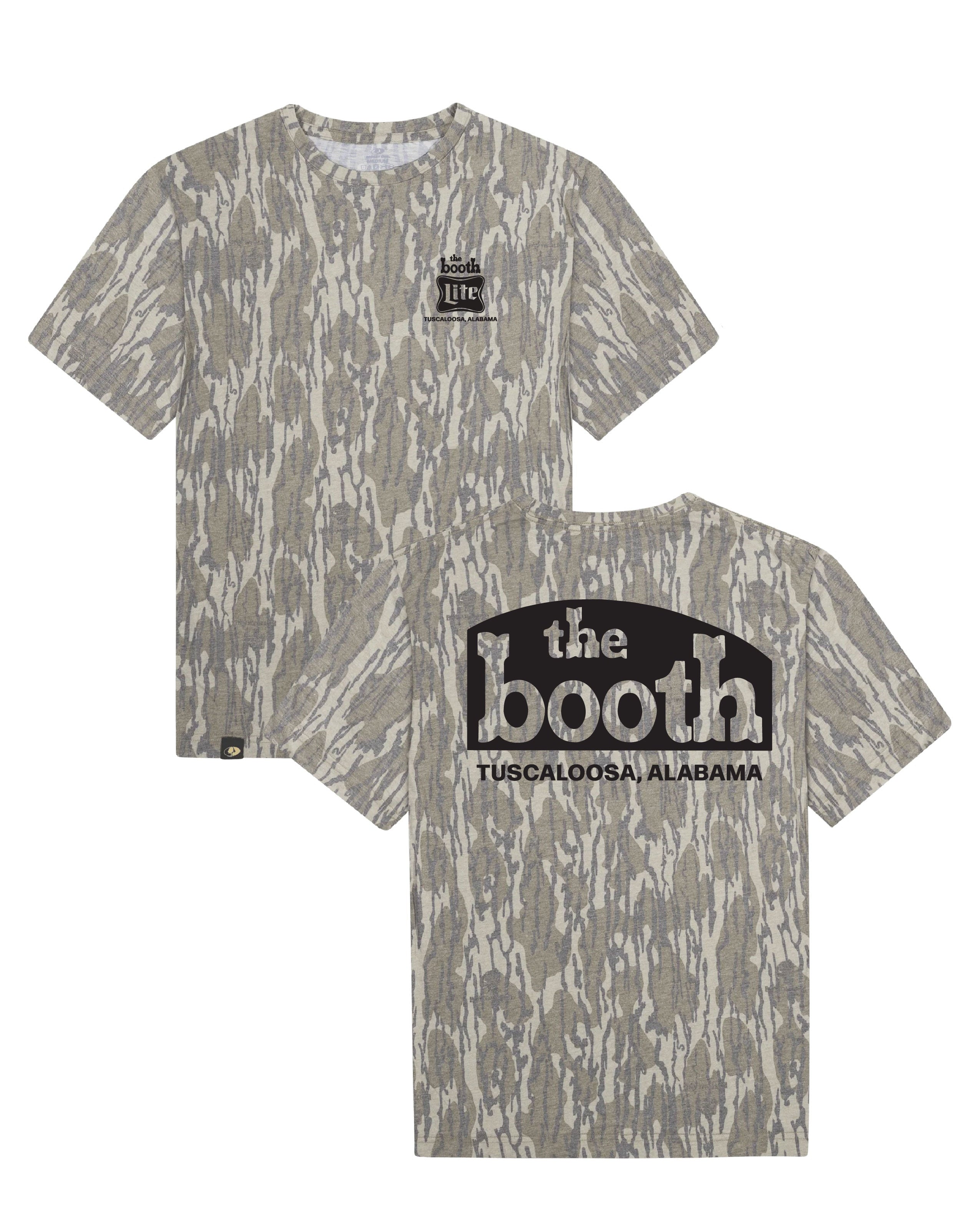 The Booth Camo T-Shirt with Black The Booth Logo on the Chest and the Back