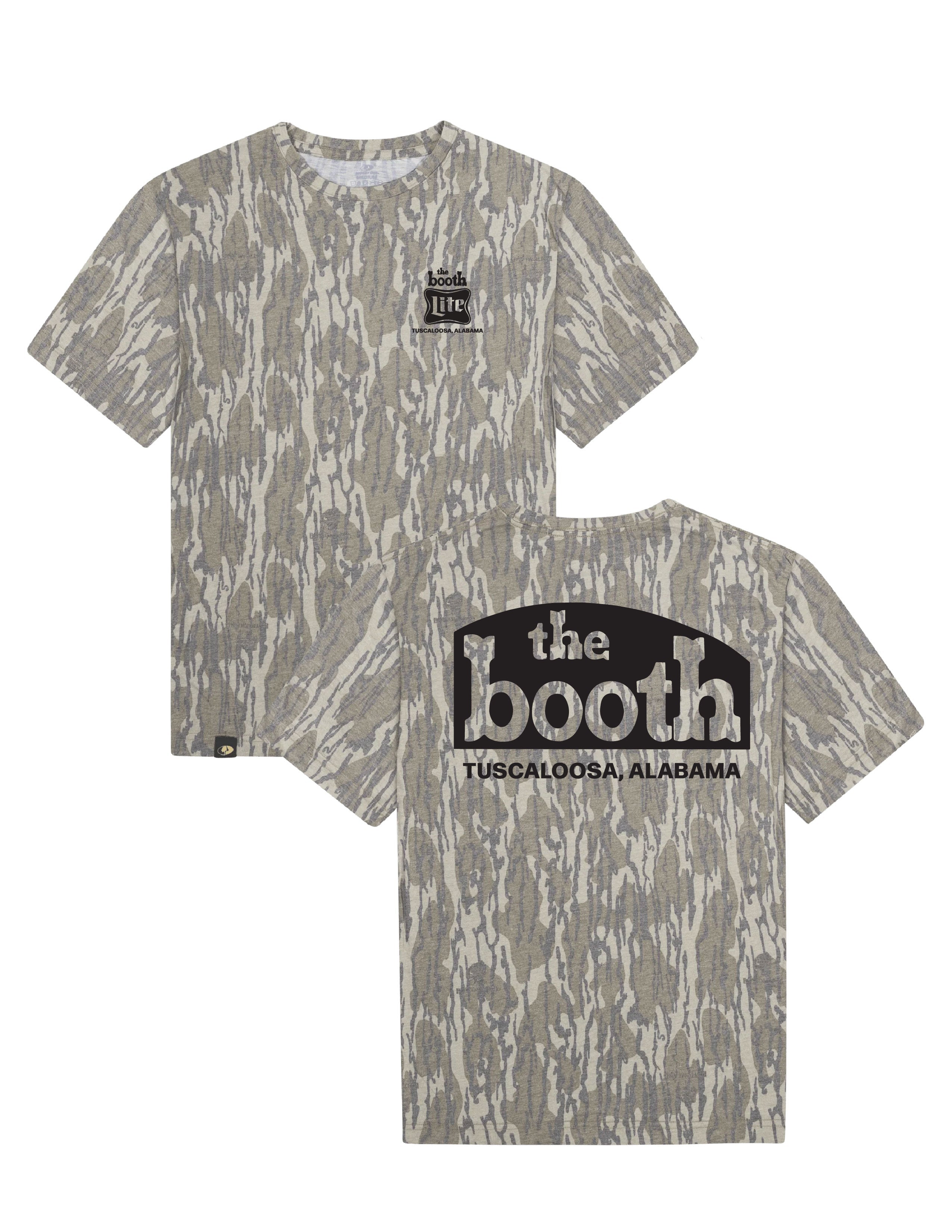 The Booth Camo T-Shirt with Black The Booth Logo on the Chest and the Back
