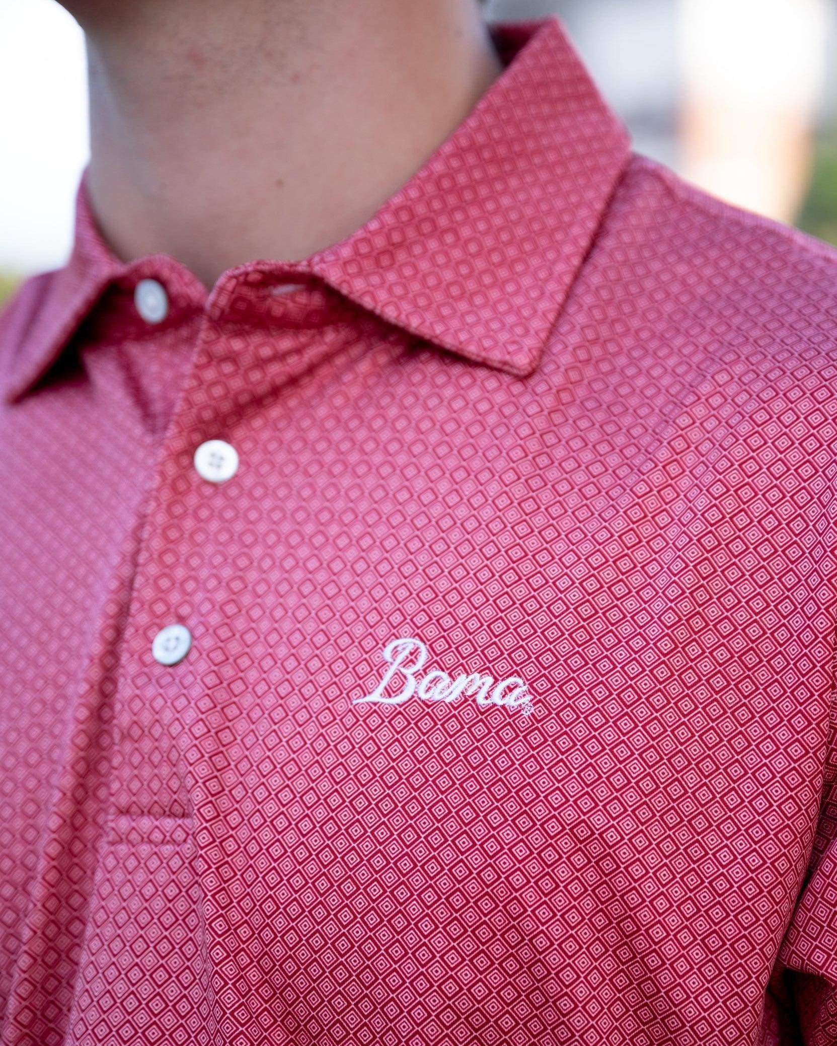 University of Alabama Red Men's Diamond Polo with White script "Bama" Embroidery
