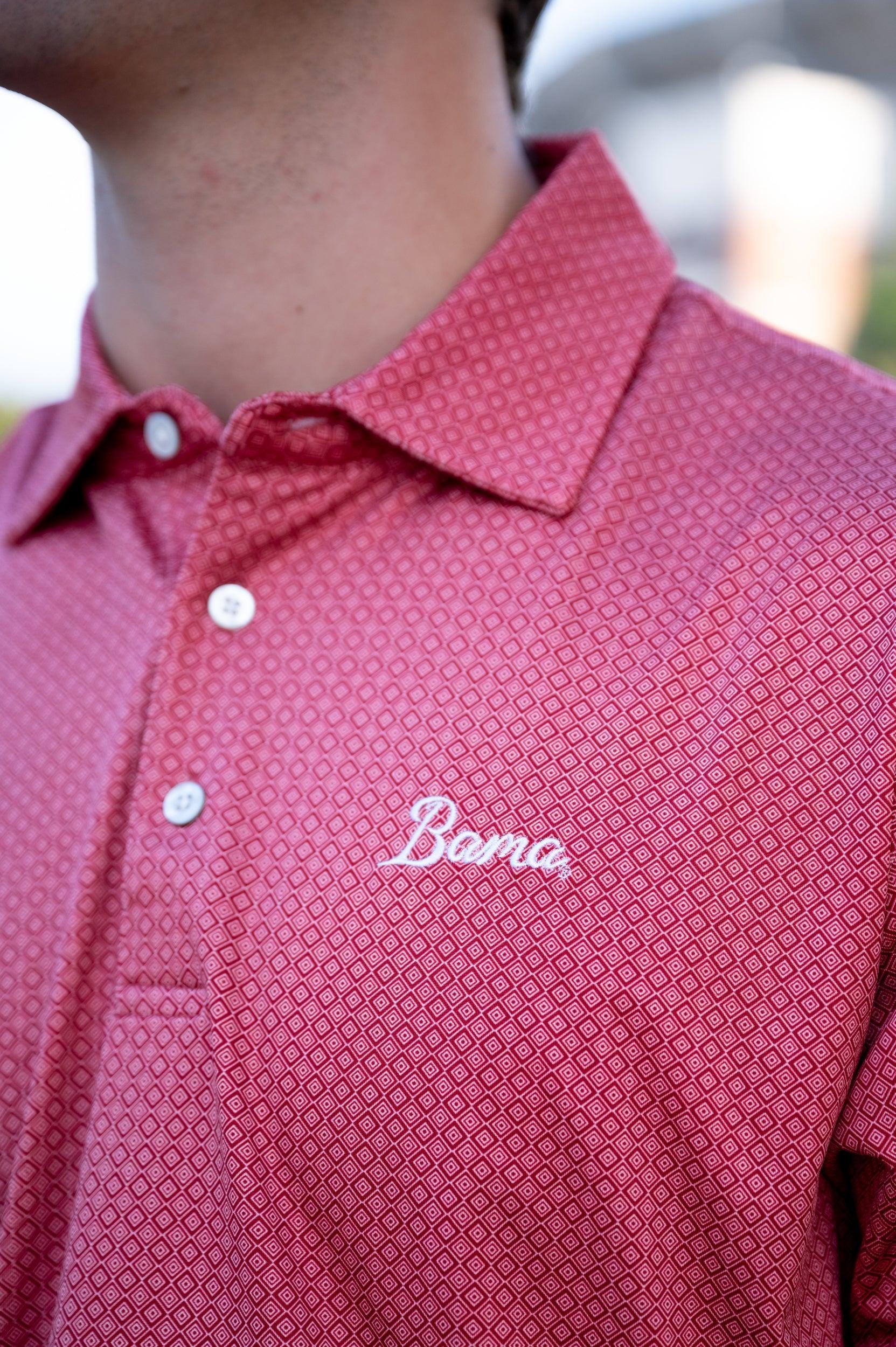 University of Alabama Red Men's Diamond Polo with White script "Bama" Embroidery