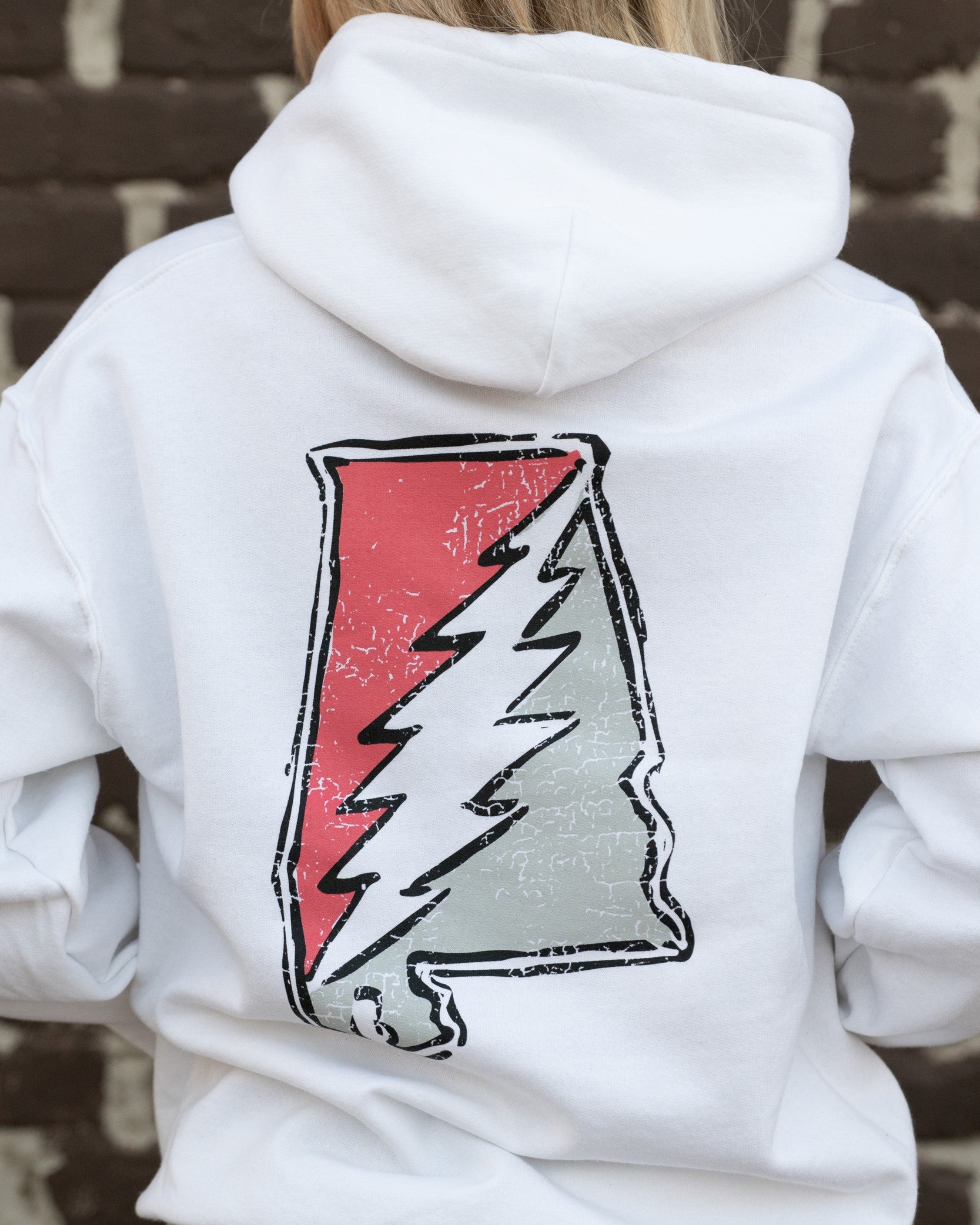 Crimson and Grey Grateful State
White Gildan Hoodie with a Red and Grey print of the Alabama "Grateful State" Logo