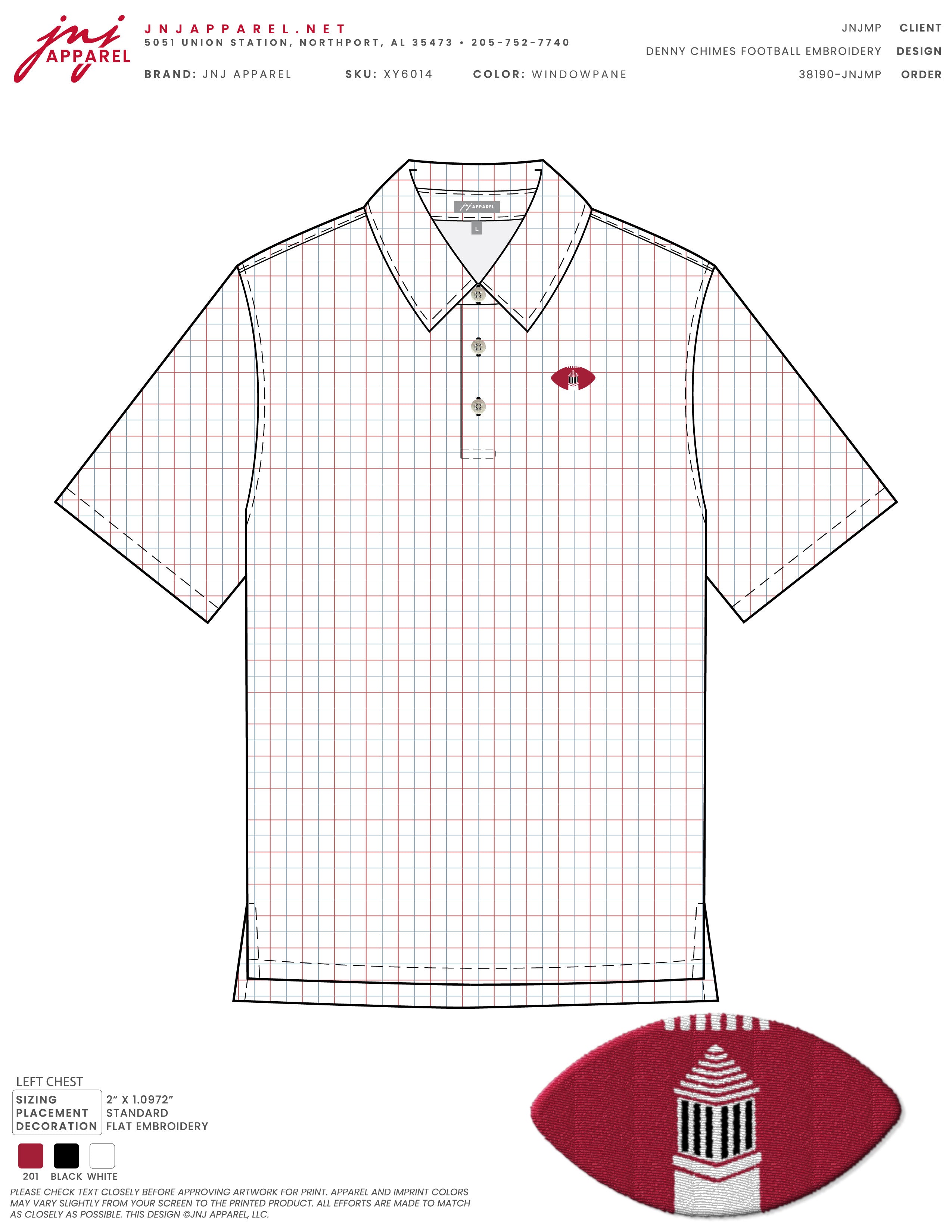 University of Alabama Red/Blue/White patterned Men’s Polo with Denney Chimes in a football embroidered on the chest
