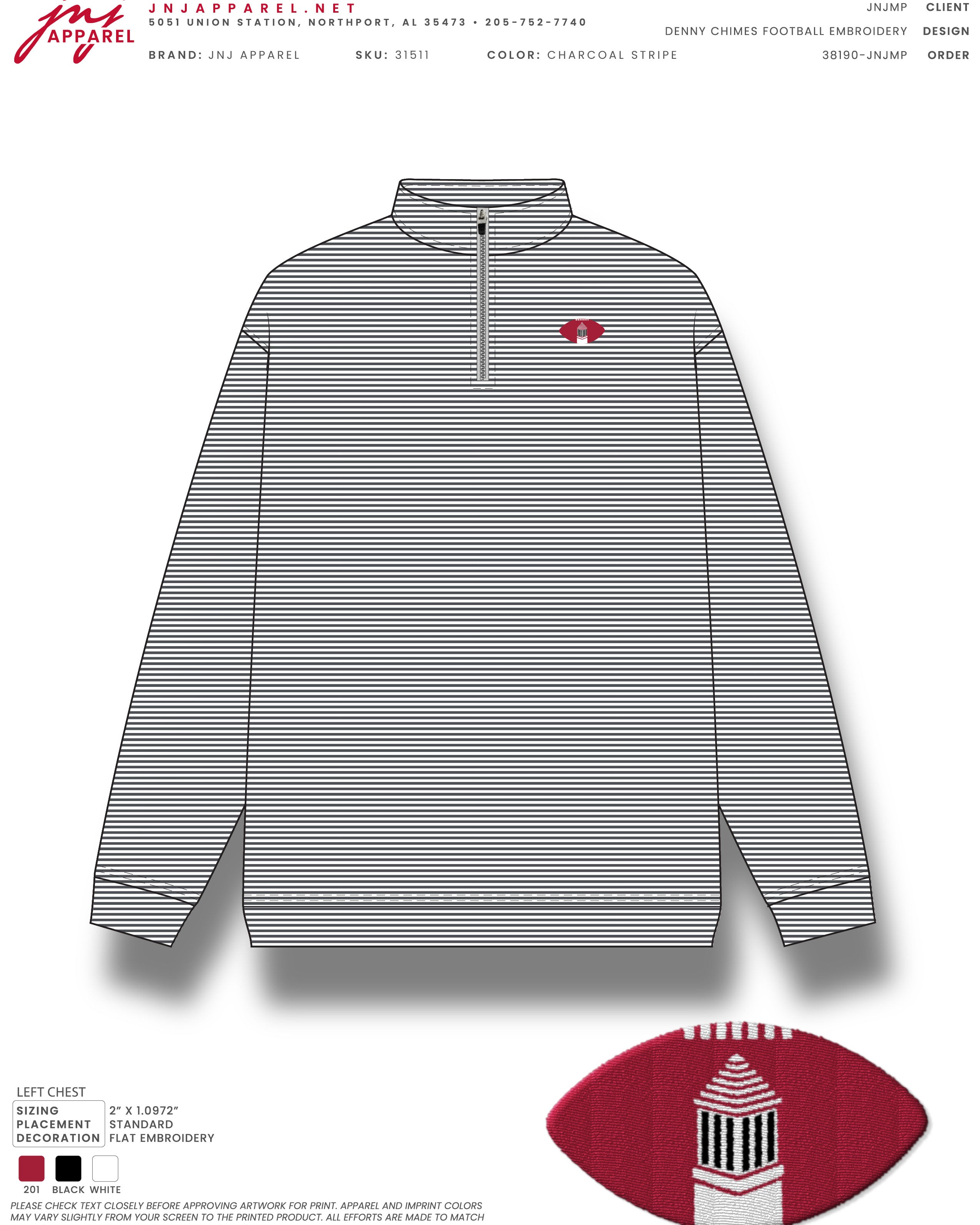 University of Alabama Grey Striped Men’s ¼ Zip Pullover with Denney Chimes in a football embroidered on the chest